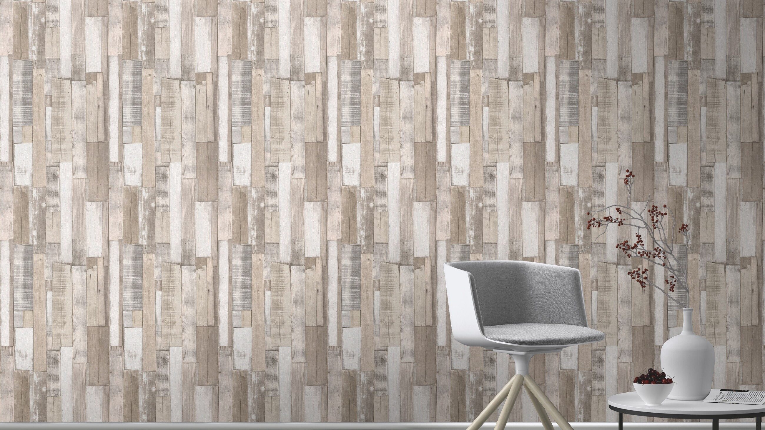 Rasch Papiertapete Steinoptik Beige Creme, Steinoptik, Holzoptik, (1 Rolle, 1 St., 10,05 m x 0,53 m), gute Lichtbeständigkeit, feucht abwischbar, naß zu entfernen