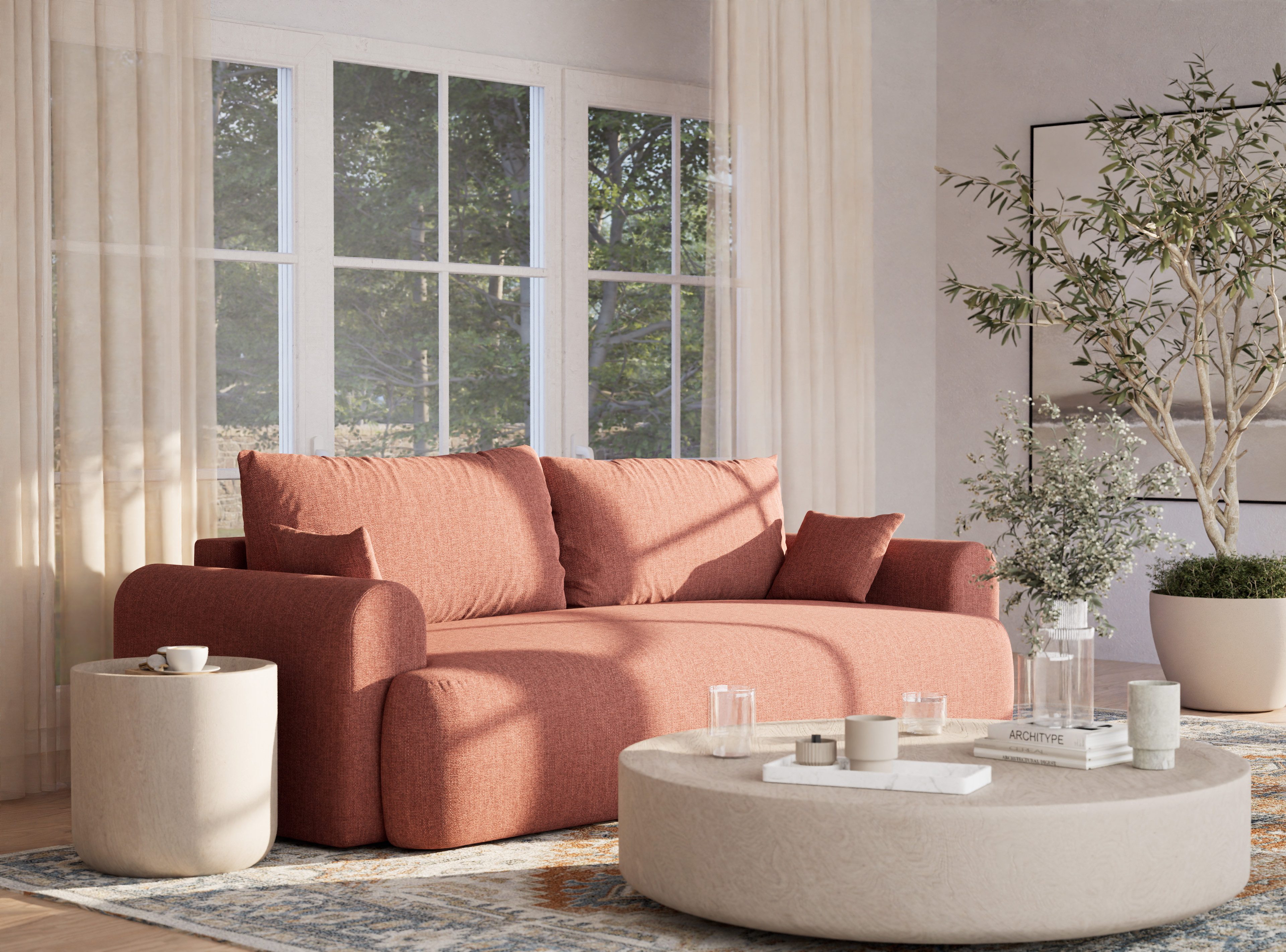 Maison de Rêve 3-Sitzer Sofa mit Schlaffunktion Toluca, Schlafsofa mit Bettkasten und Zierkissen, Liegefläche 160x200 cm