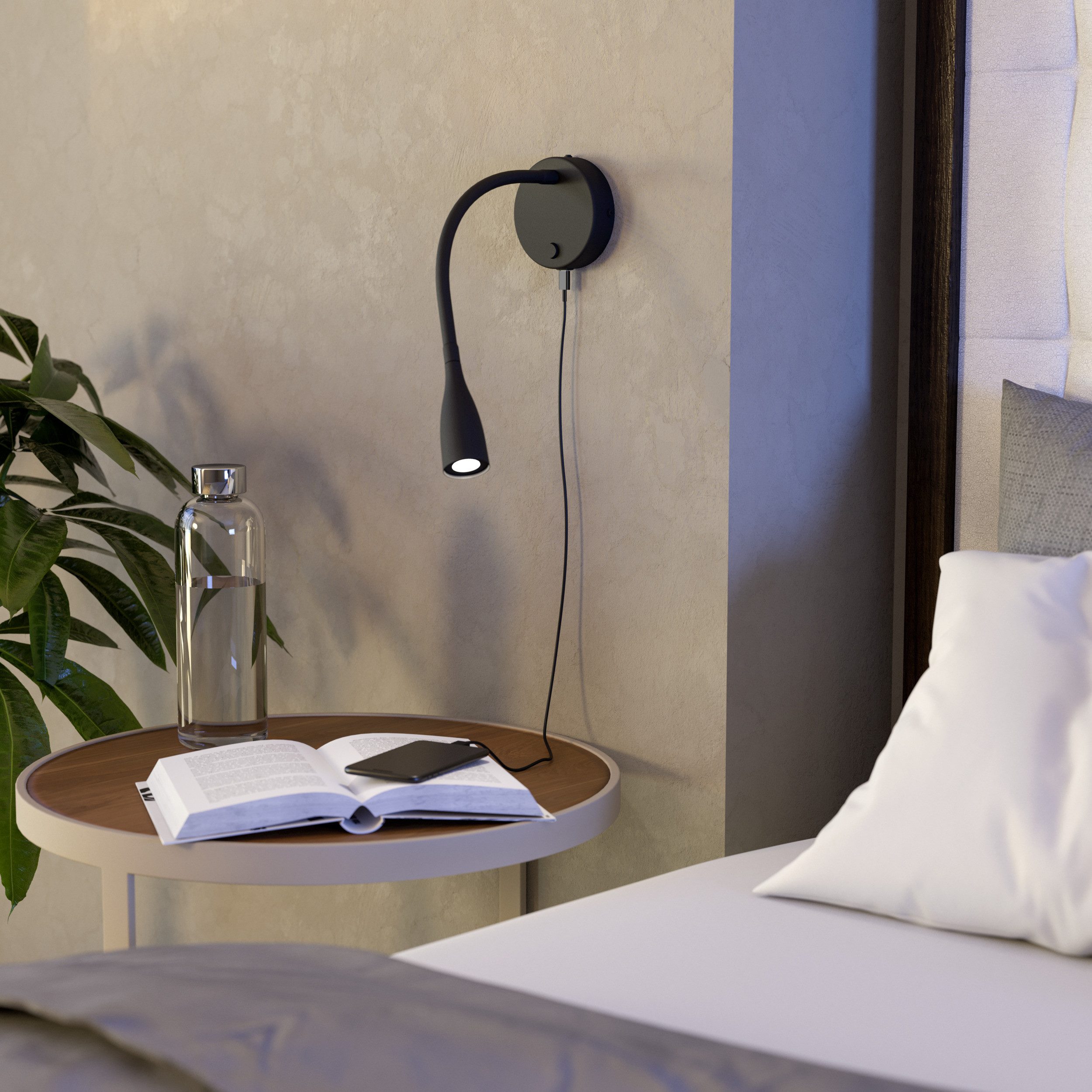 EGLO Wandleuchte OLIVANDINO 1 Wandlampe - Stahl - LED - 3,8W - IP20, Ein-/Ausschalter, USB-Anschluss mit Ladefunktion, LED fest integriert, Warmweiß, Wandstrahler, Wandspot, Wohnzimmer, Flur, Schlafzimmer, Ø11 x AL43 cm