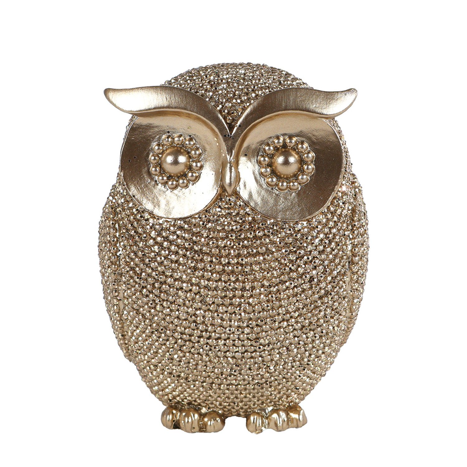 Macosa Home Dekofigur Eule Gold 10 cm Glitzernde Dekoeule (Edle Аксессуары для дома & Geschenkidee), Polystone Figur Wohnaccessoire für Regal, Tisch, Sideboard