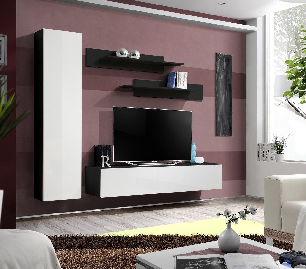 JVmoebel Wohnzimmer-Set Luxus Wohnwand Designer Einrichtung Wohnzimmermöbel Wandschrank Regale, (5-St., 1x Wohnwand + 1x TV Ständer + 1x Wandschrank + 2x Wandregal), Made in Europa | Wohnwände