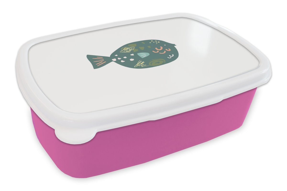 Brotbox MuchoWow Lunchbox Pastell, Erwachsene, Fisch für (2-tlg), Grün Kunststoff Snackbox, Kinder, - - Kunststoff, Mädchen, rosa Brotdose