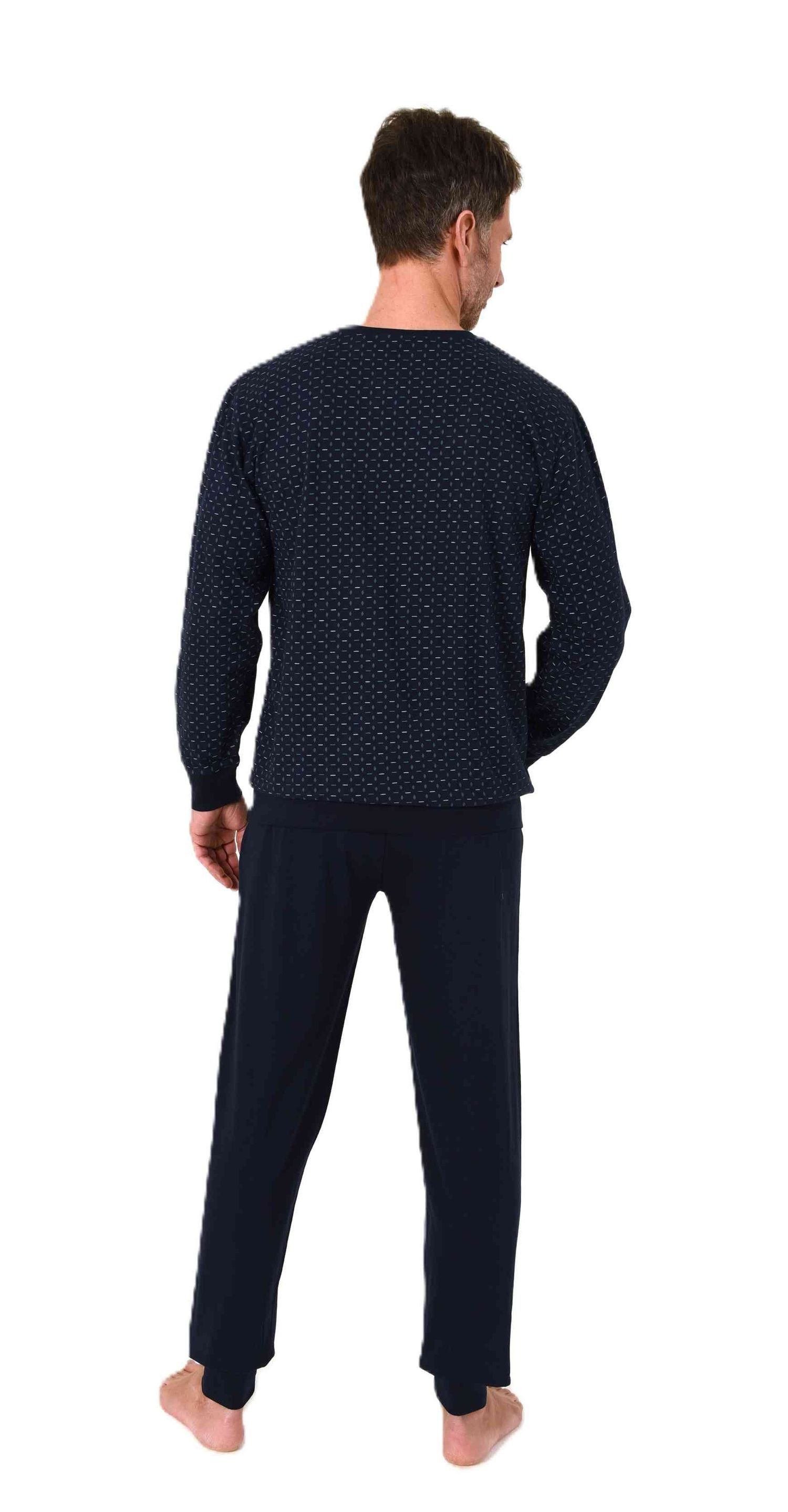 Normann Pyjama Normann Herren Schlafanzug lang mit Bündchen in Minimal Print Optik – Bild 3 von 4