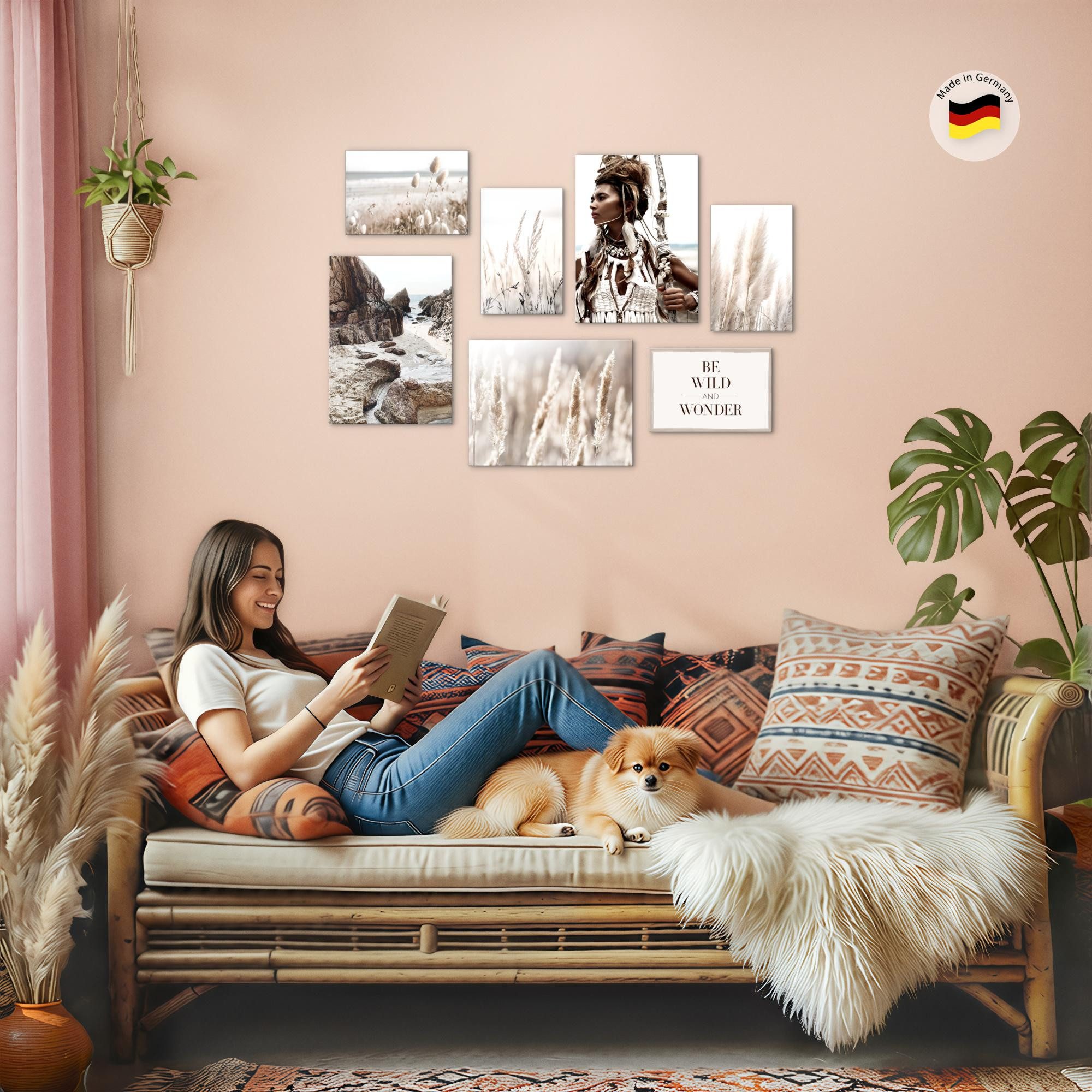 Novart Wandbild Boho Natur Blumen Beige KOMPLETT AUFHÄNGFERTIG Deko, Be wild