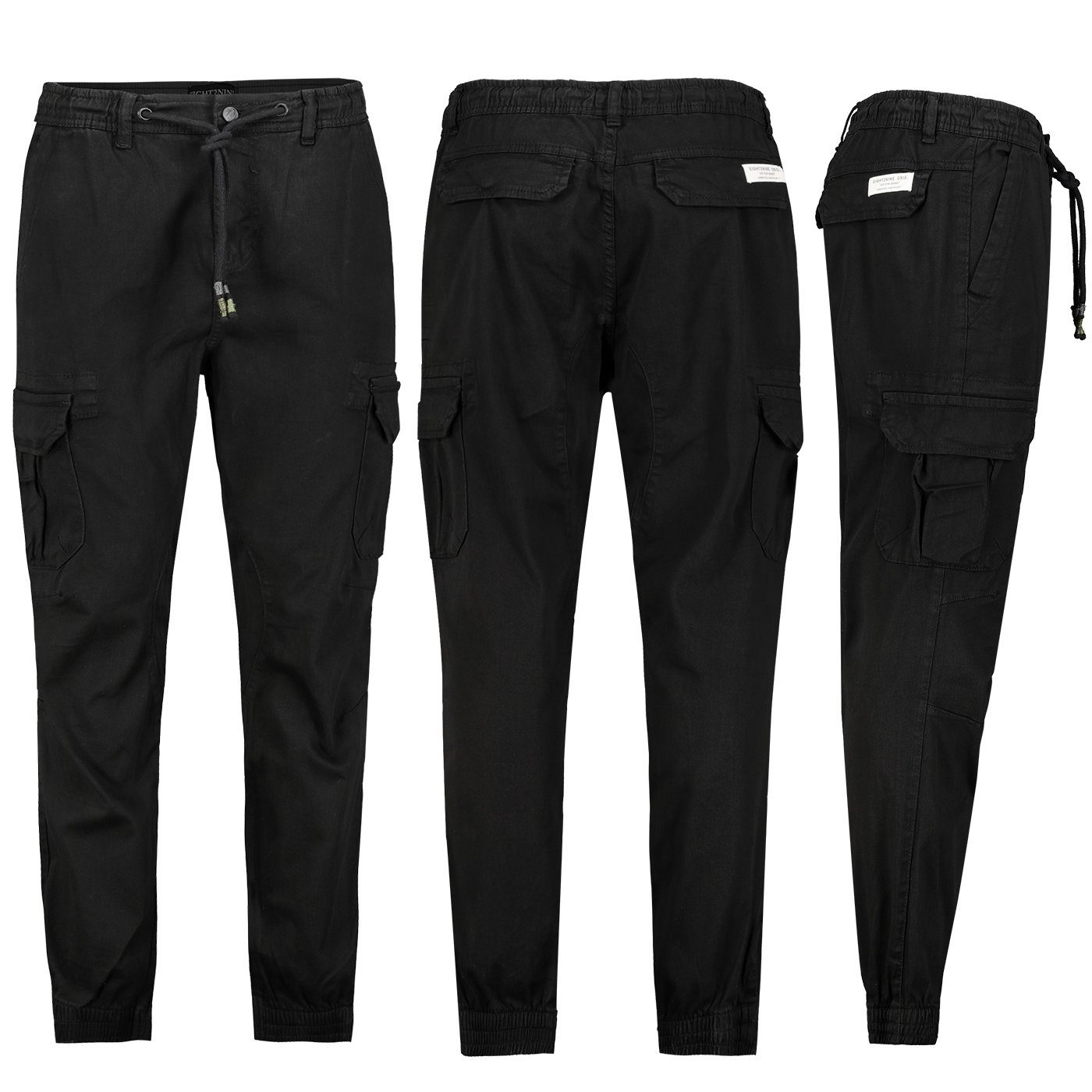 SUBLEVEL Cargohose Sublevel Herren Cargo Hose Elastische Bündchen Freizeithose Chino Schwarz