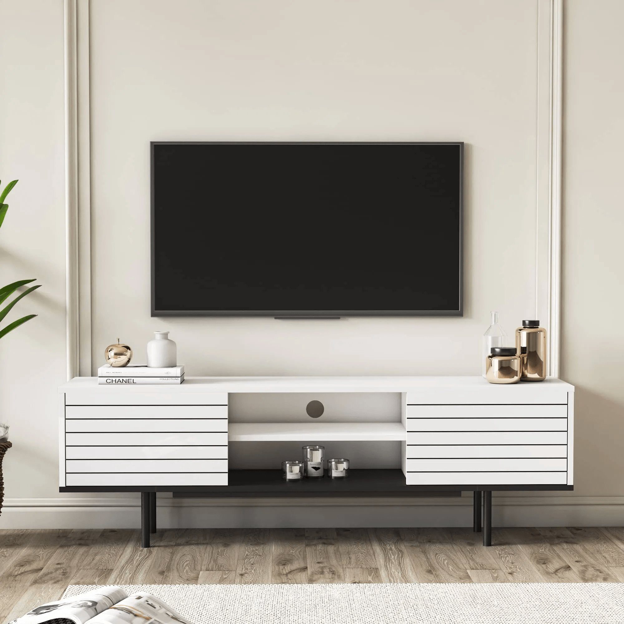 oder -160cm 35cm Colosseo TV-Schränke Nussbaum Weiß x x Schwarz TV-Schrank Minimadecor & 51cm