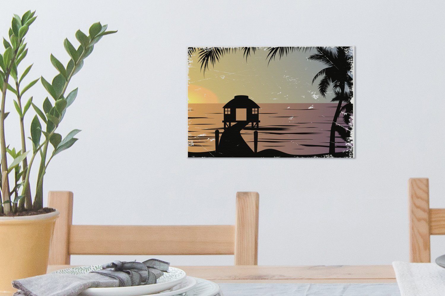 OneMillionCanvasses® Leinwandbild Pier - Meer Sommer, (1 - Wanddeko, cm Aufhängefertig, St), Leinwandbilder, Nacht Wandbild 30x20 