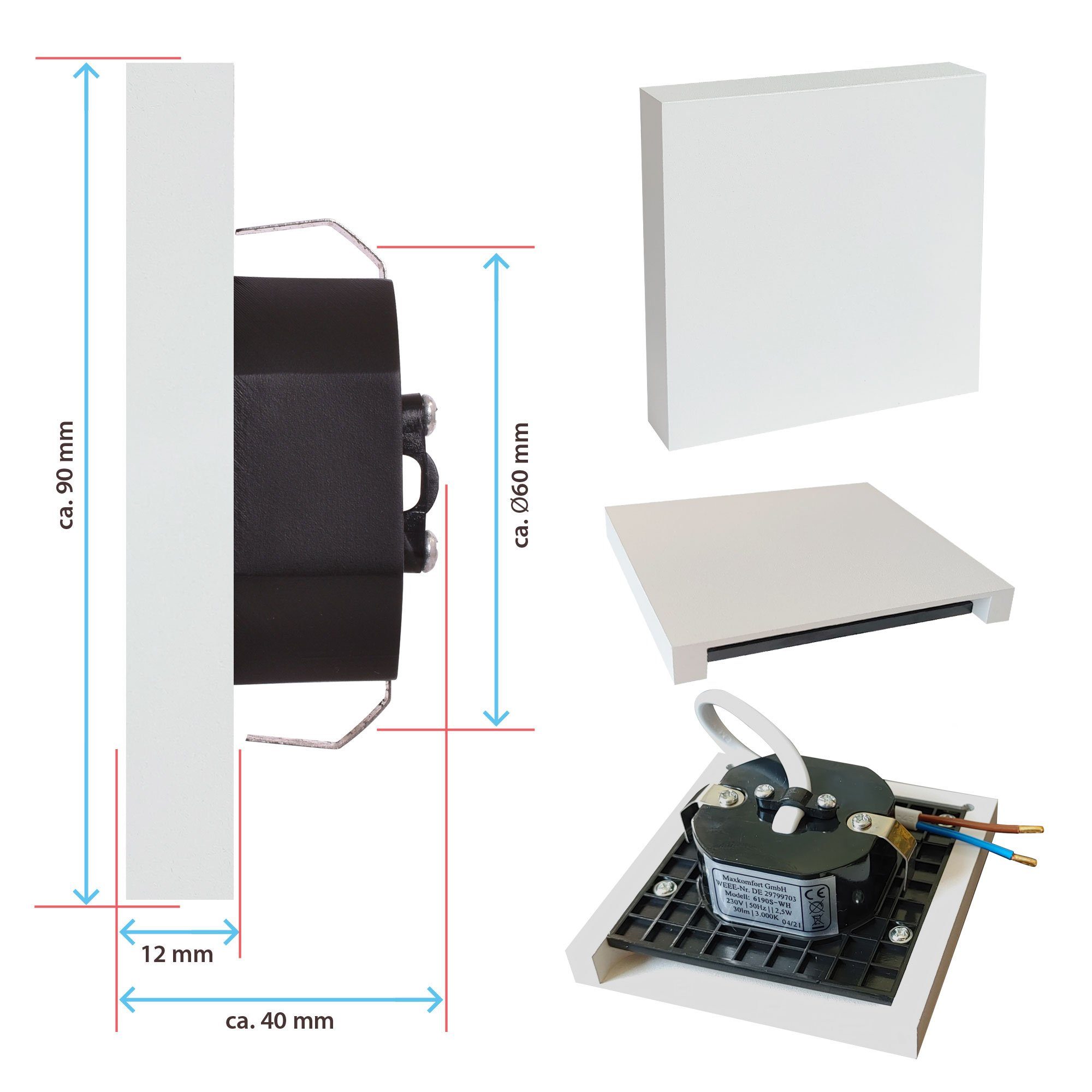 Maxkomfort LED Wandstrahler 6190S, LED fest integriert, 3000K, Warmweiß, Treppenbeleuchtung