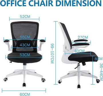 KERDOM Bürostuhl (Bürostuhl ergonomisch: Schreibtischstuhl mit verstellbarem Sitz), Bürostuhl, Ergonomischer Schreibtischstuhl mit Klappbaren Armlehnen