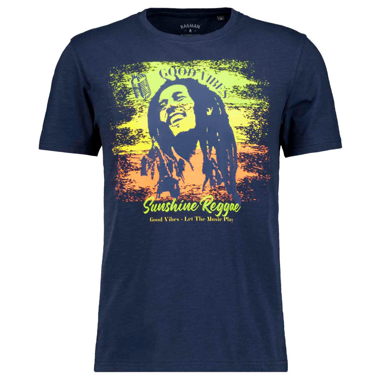 RAGMAN Rundhalsshirt Ragman XXL T-Shirt navy Good Vibes Frontprint