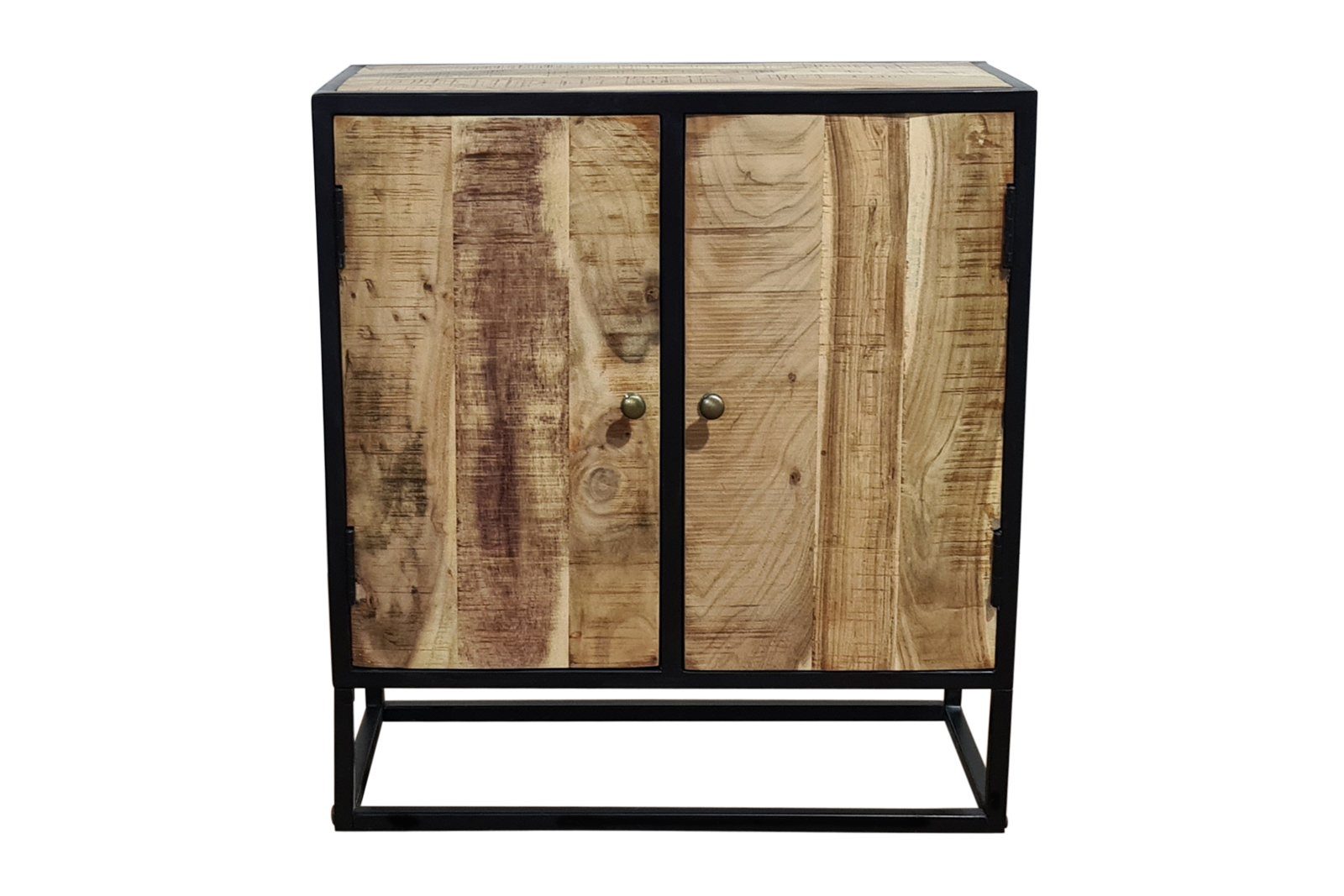 Junado® Sideboard Nussbaum- Holztüren, Akazienholz Breite massiv, mit I, in erhältlich, Nagar Naturfarben oder einzigartige 2 70cm, Optik Einlegeboden