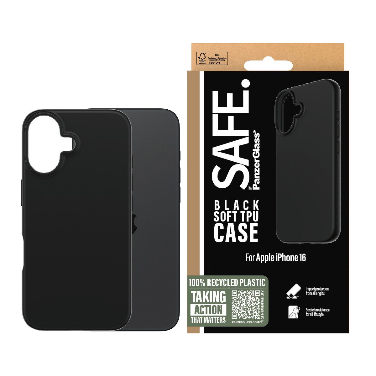 SAFE by PanzerGlass Handyhülle Soft TPU Case für Apple iPhone 16, Backcover, Schutzhülle, Handyschutzhülle, Case, Schutzcase, stoßfest