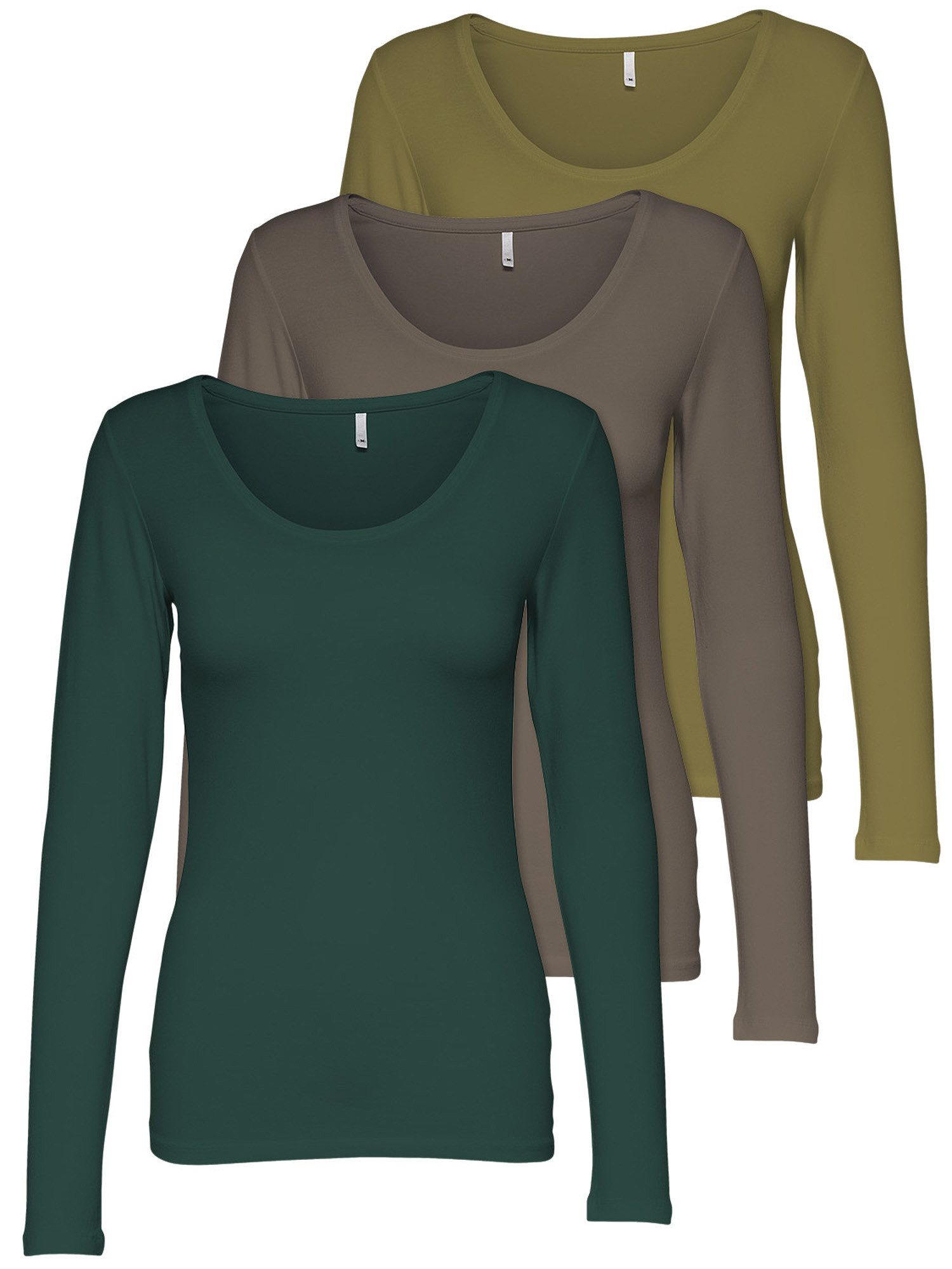 ONLY Langarmshirt Live Love NEW Longsleeve (3-tlg., 3er Pack) Figur betont, günstig online kaufen