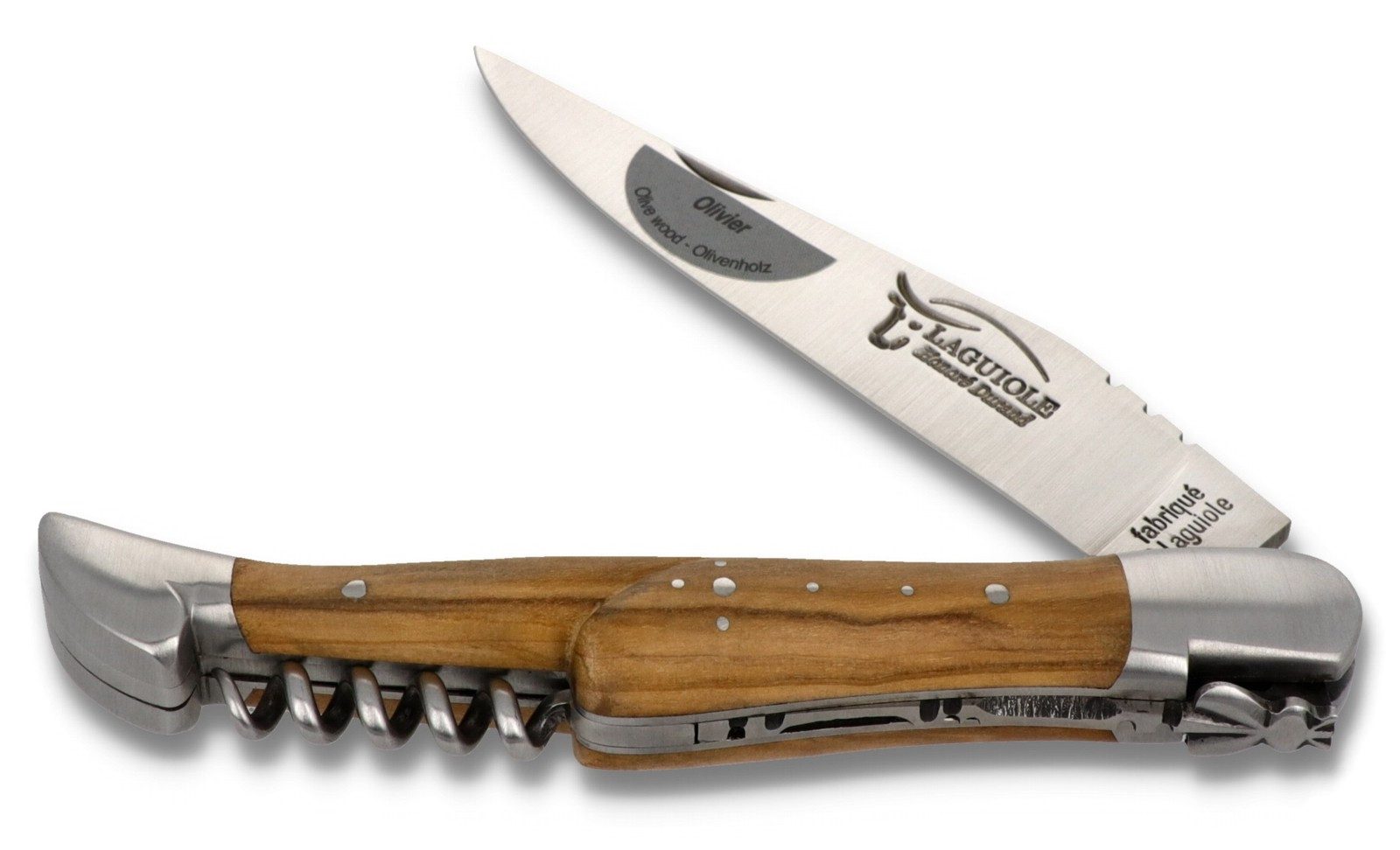 Laguiole Honoré Durand Taschenmesser 2LA212IM2AFT12OLI0, "Prestige" - Griff 12cm Olive - Korkenzieher - Stahl satiniert