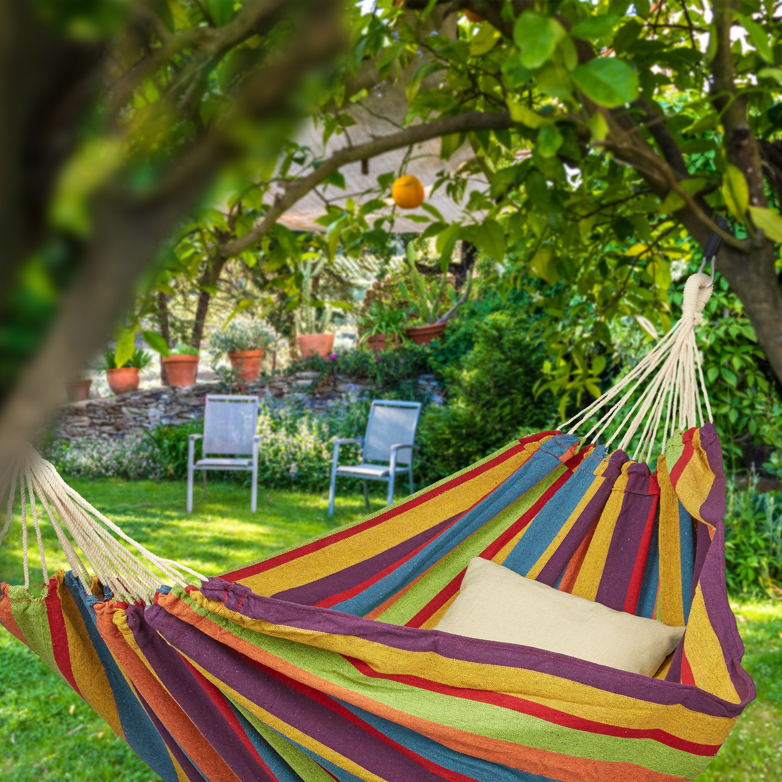 relaxdays Hängematte XXL Baumwolle, Gelb/Grün/Blau/Rot günstig online kaufen