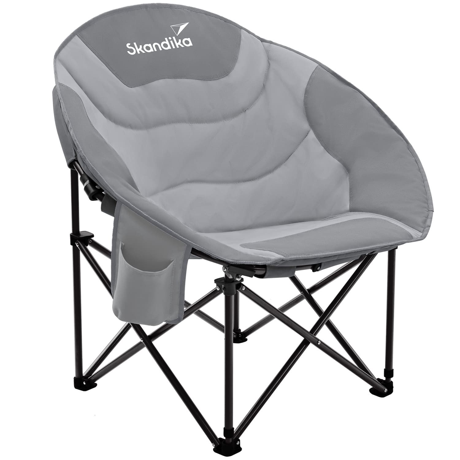 Skandika Campingstuhl Moonchair Sirkka Gartenstuhl, Faltsessel bis 150 kg, klappbar, faltbar (stabiles Rahmensystem, praktische Seitentasche), gepolstert, Tragegriff, Kühlfach, Anti-Rutsch-Füße, Mondsessel Camping