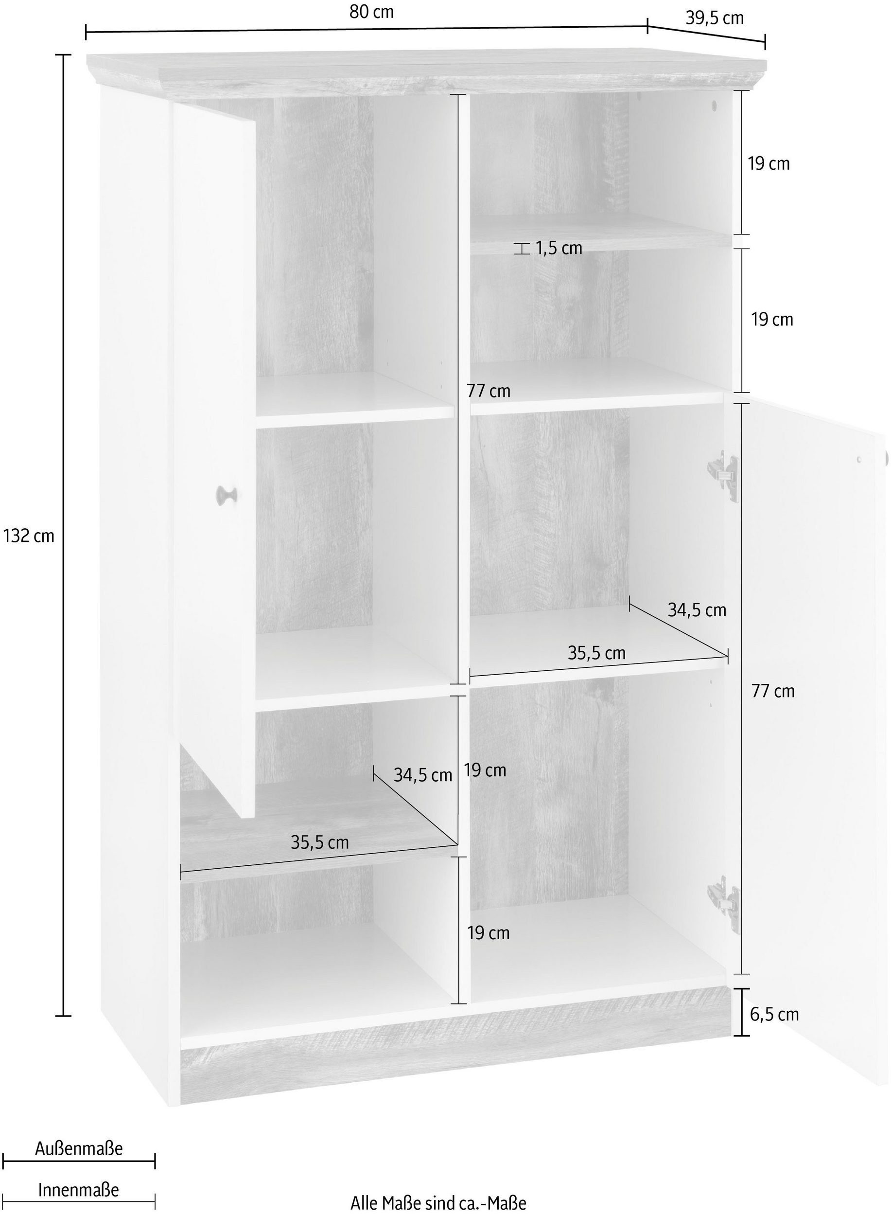 loft24 Mehrzweckschrank Casper 2 im 80 Türen, Breite Landhausstil, grau/eiche cm