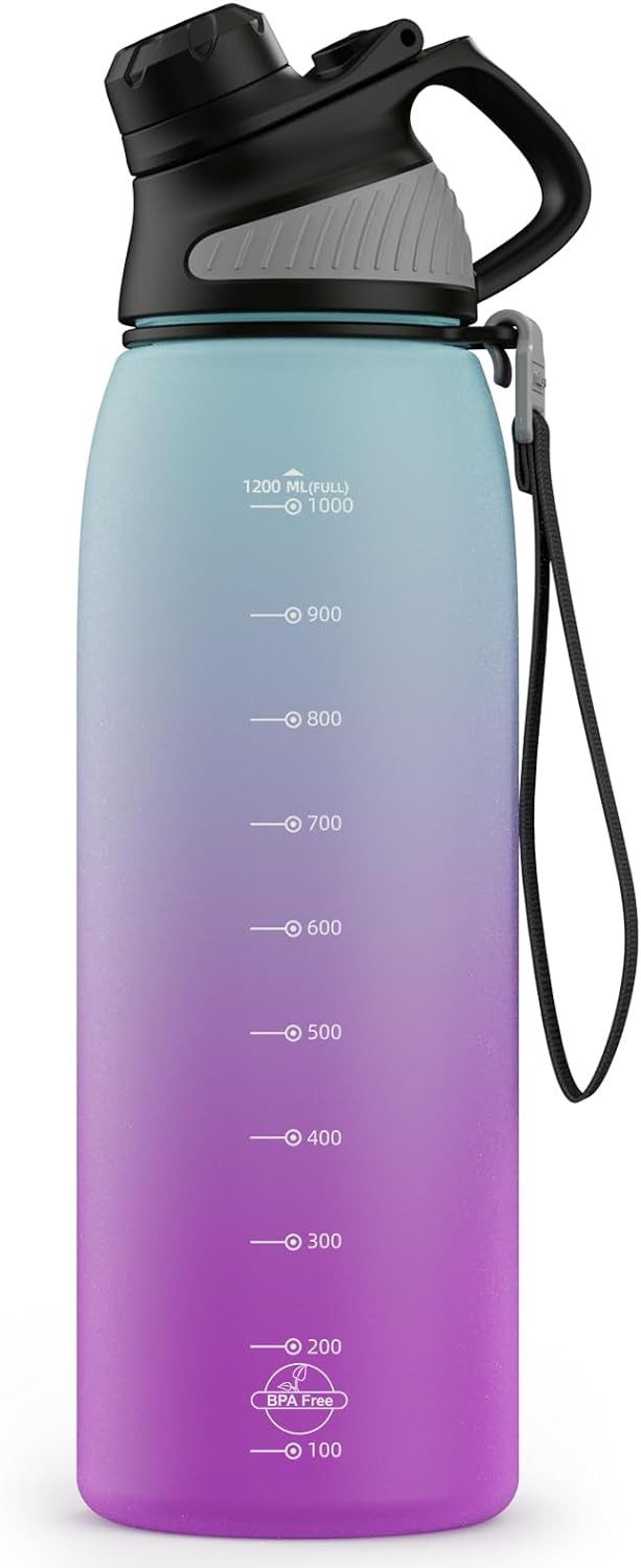 joyami Trinkflasche mit Zeitmarkierung,Auslaufsicher Magnetische Kappe, BPA-frei,1,2L, BPA- frei