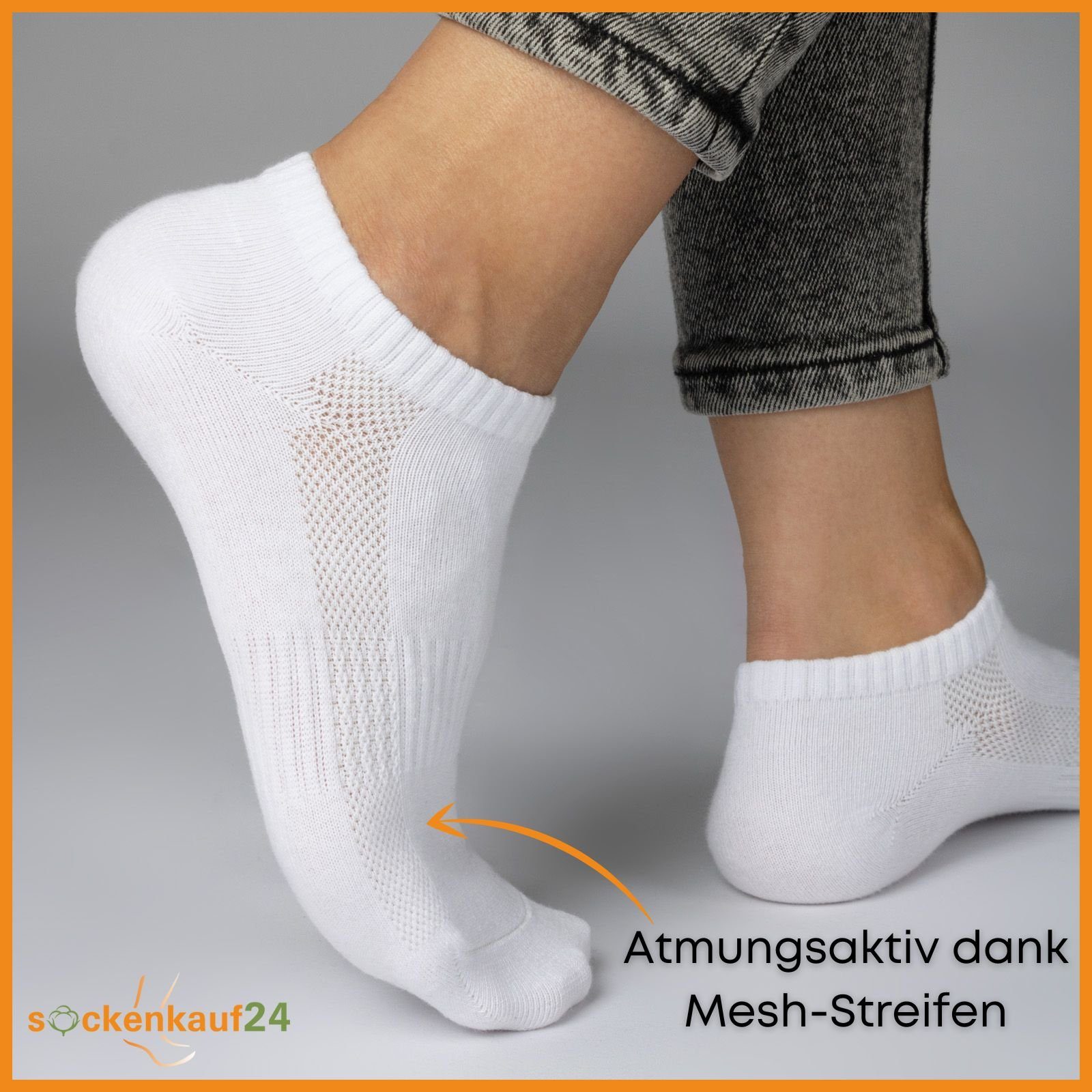 sockenkauf24 Sneakersocken 10 Paar Damen & Herren "Premium Sneaker Socken" Atmungsaktiv (10xWeiß, 39-42) mit Mesh-Streifen ohne drückende Naht Baumwolle - 16510 WP