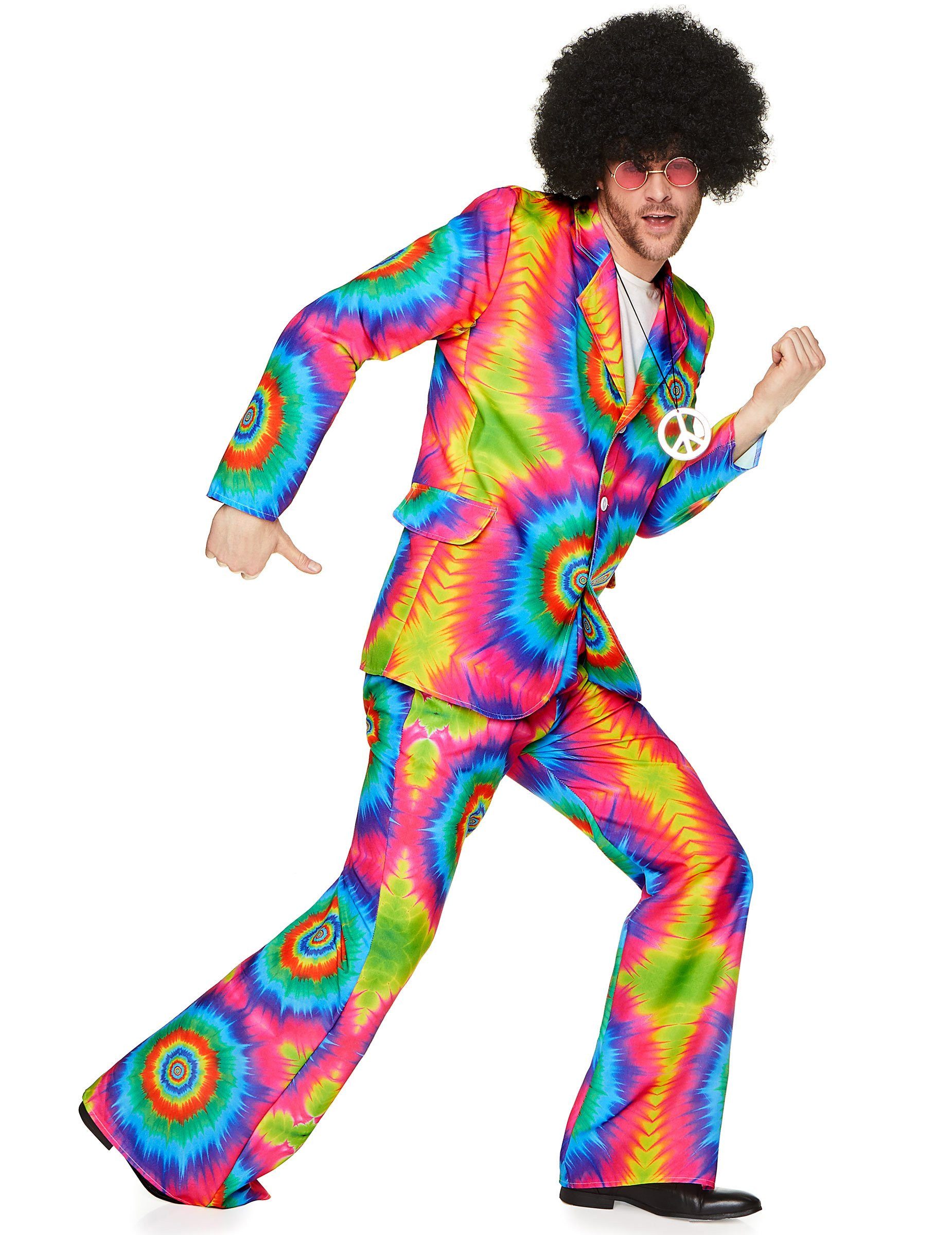 REDSUN Kostüm 70er-Jahre Batik-Anzug Disco-Kostüm neonbunt