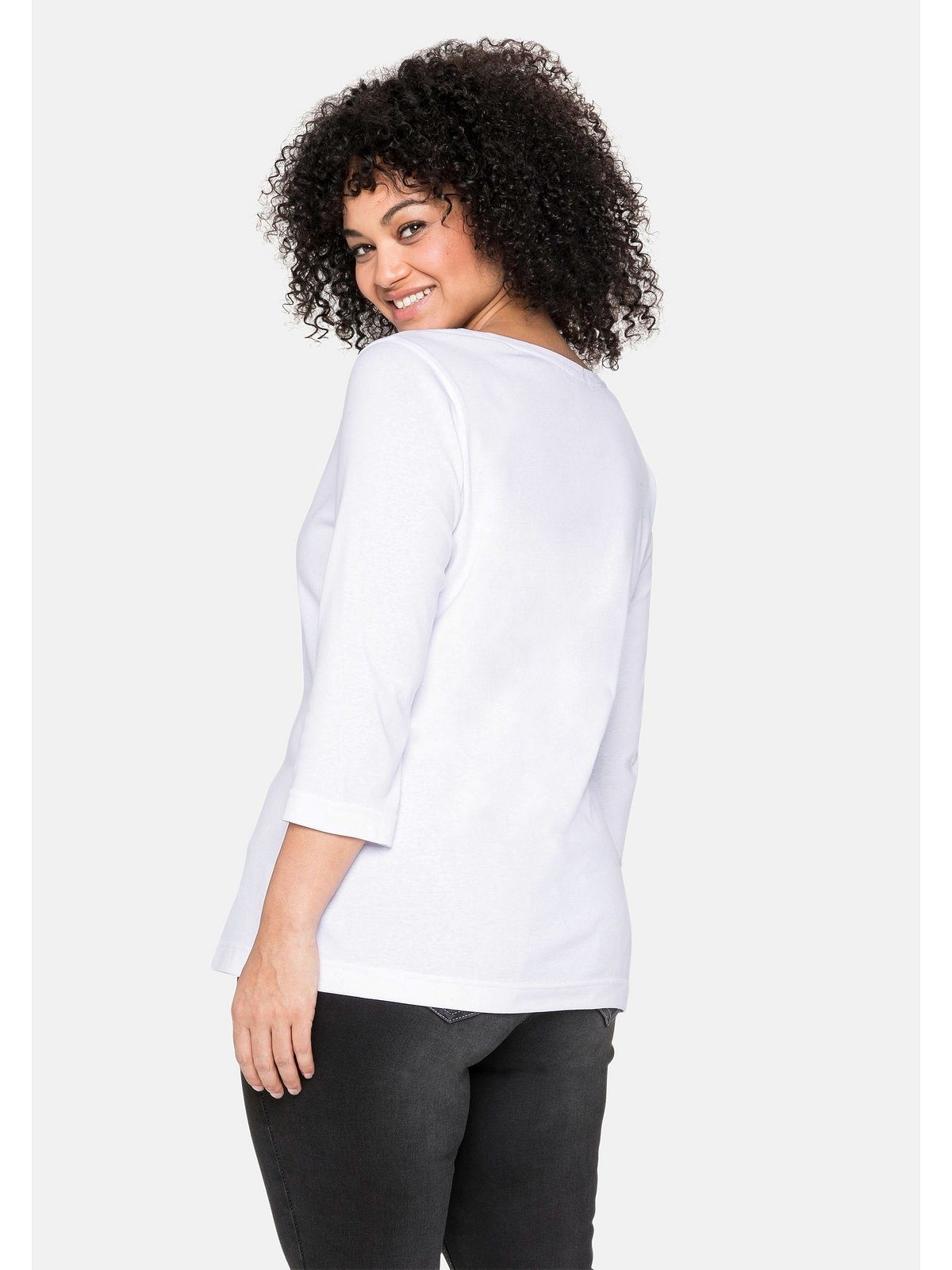 Baumwolle weiß 3/4-Arm-Shirt reiner Große Sheego Größen aus