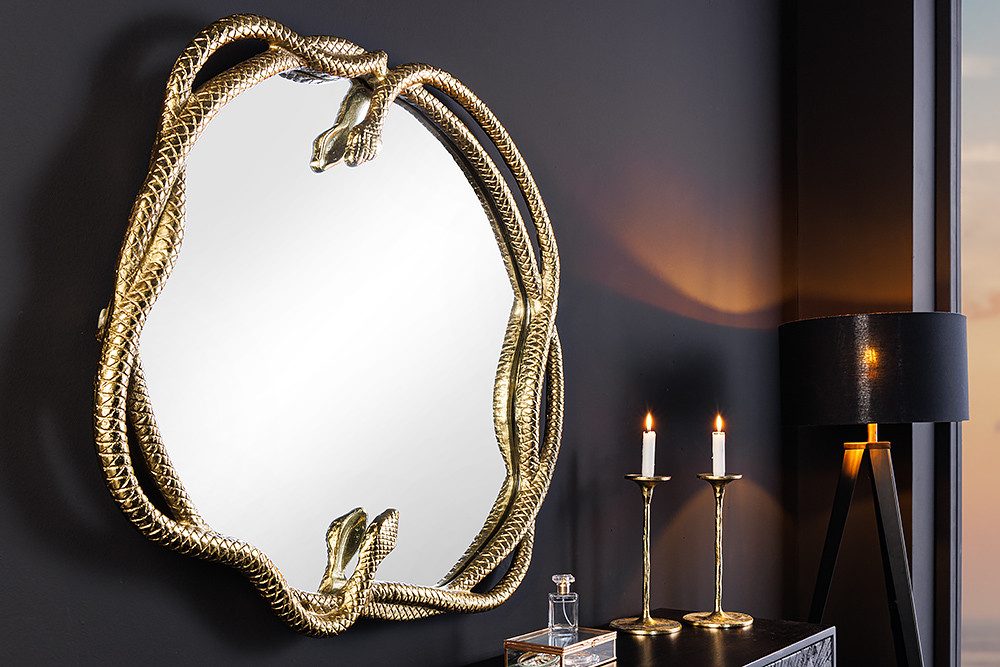 riess-ambiente Wandspiegel SNAKE XL 85cm gold Metall - runder Spiegel mit Schlangen-Skulptur (Einzelartikel, 1-St), dekoratives & pflegeleichtes Wohnaccessoire · Statement Piece
