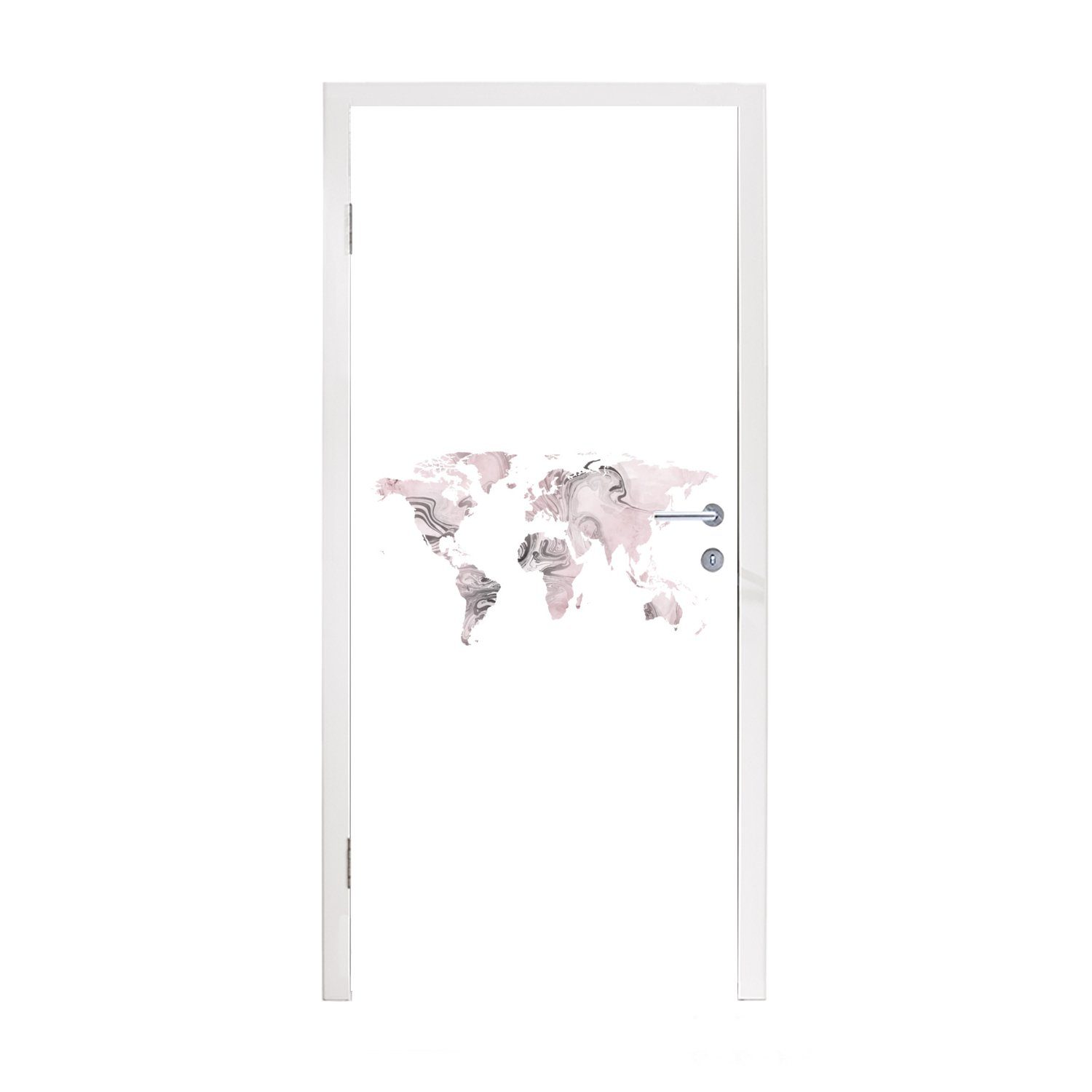 MuchoWow Türtapete Weltkarte - Marmor - Grau, Matt, bedruckt, (1 St), Fototapete für Tür, Türaufkleber, 75x205 cm