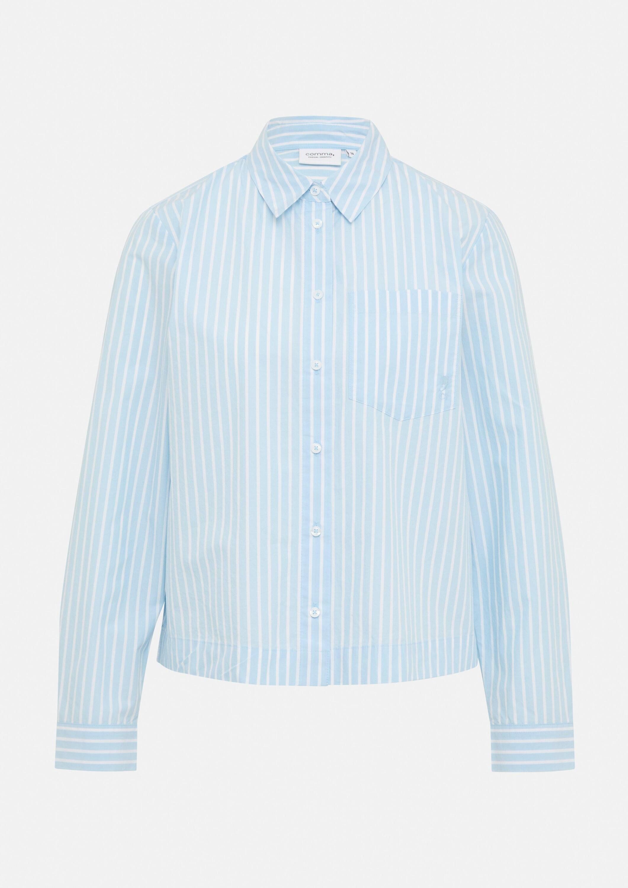 comma Langarmbluse Bluse Streifenbluse mit aufgesetzter Tasche