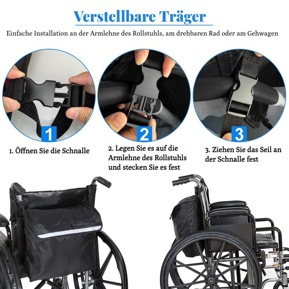 QUBEBU Aufbewahrungstasche Rollator / Rollstuhl Tasche Rollatortasche Rollstuhltasche für Mobilex (Größe: 47 x 40 cm, Rollstuhlrucksack, mit Reflektierenden Band., 1-tlg)