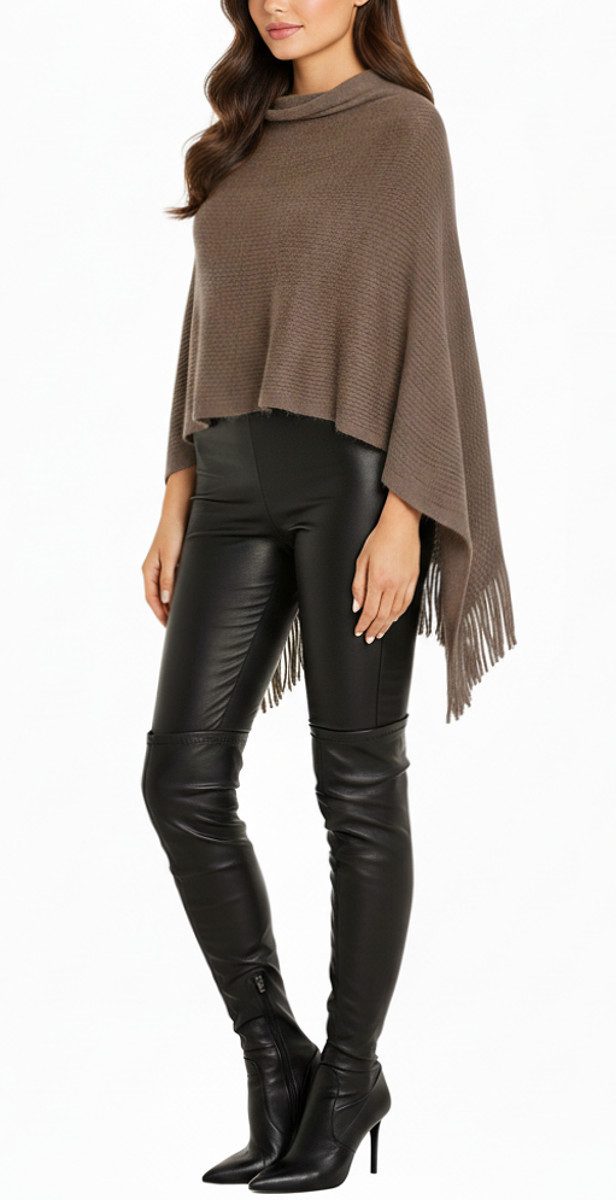 dy_mode Strickponcho Damen Strickponcho mit Fransen Feinstrick Cape/Überwur günstig online kaufen