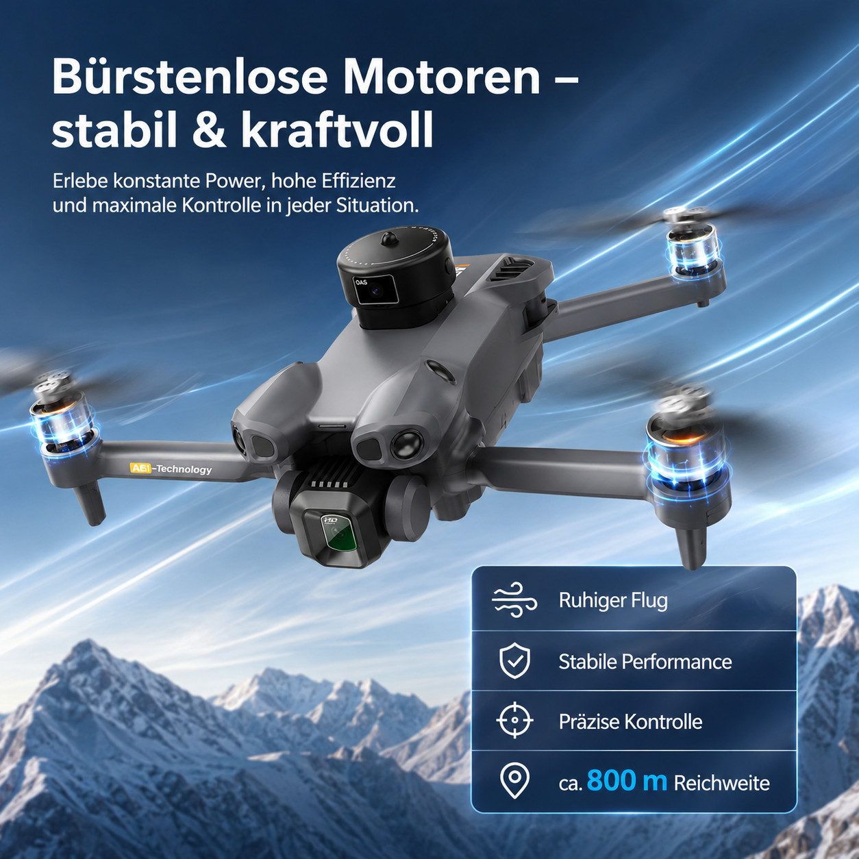 Goldstern-Tech RC-Quadrocopter AE51 (mit HD-Kamera, 4,5-Zoll-Display-Fernsteuerung), Hinderniserkennung, Return-to-Home, bis 50 min Flugzeit