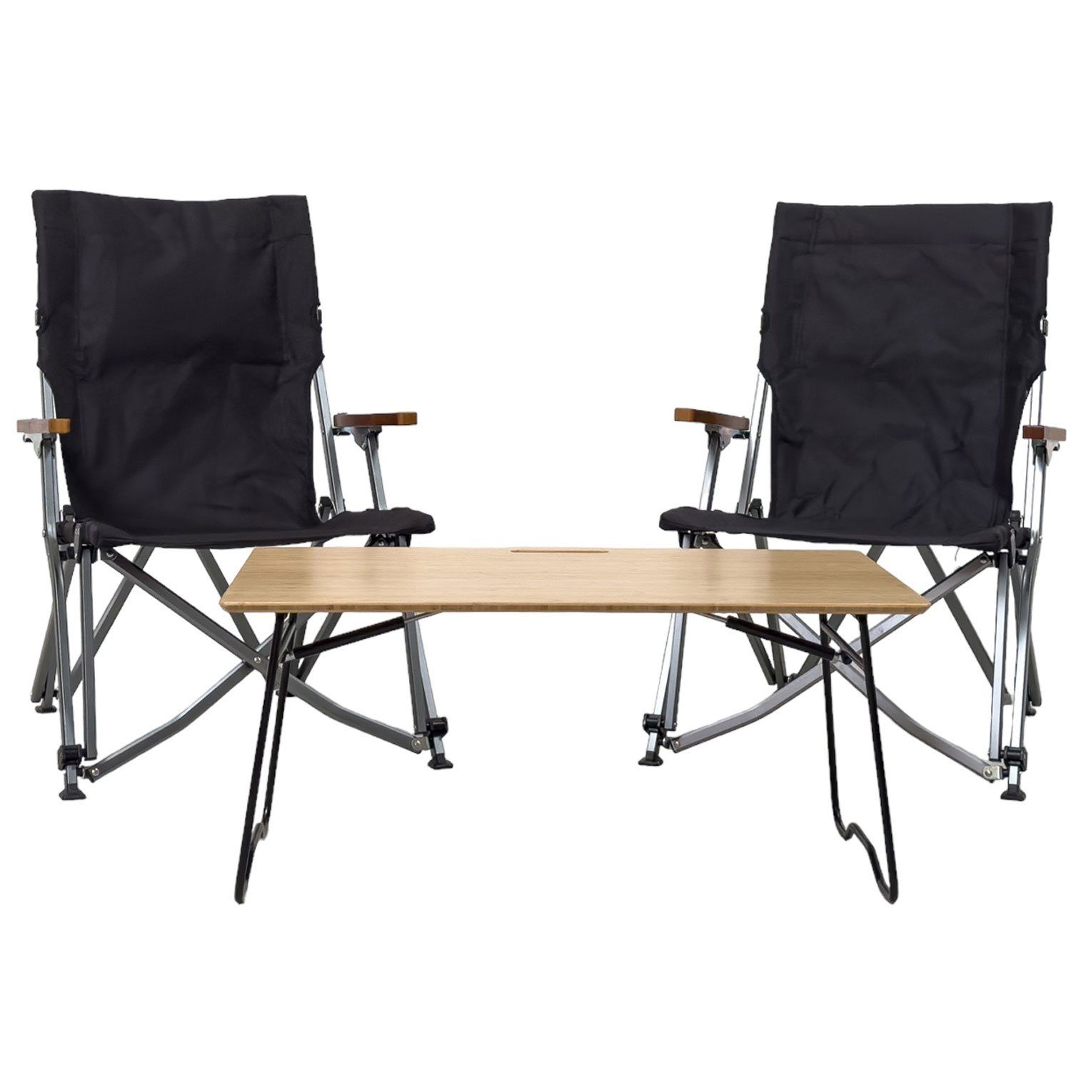 osoltus Campingstuhl Camping Set 2 x Sessel Angelstuhl + Tisch Holz Schwarz