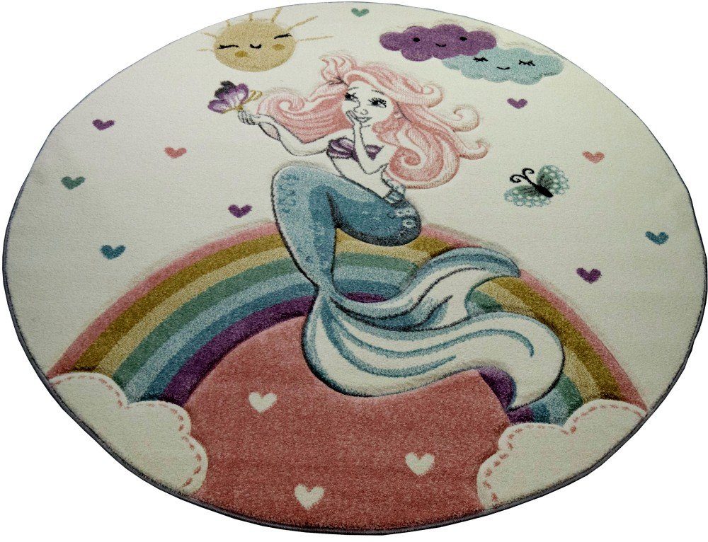 Carpetia Kinderteppich Kinderteppich Babyteppich Meerjungfrau Prinzessin pastell rosa, rechteckig, Höhe: 13 mm