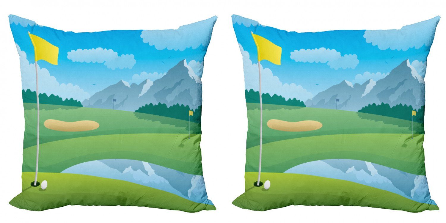 (2 Kissenbezüge Digitaldruck, Stück), Abakuhaus Golf-Feld Golfplatz-Szene Modern Doppelseitiger Accent