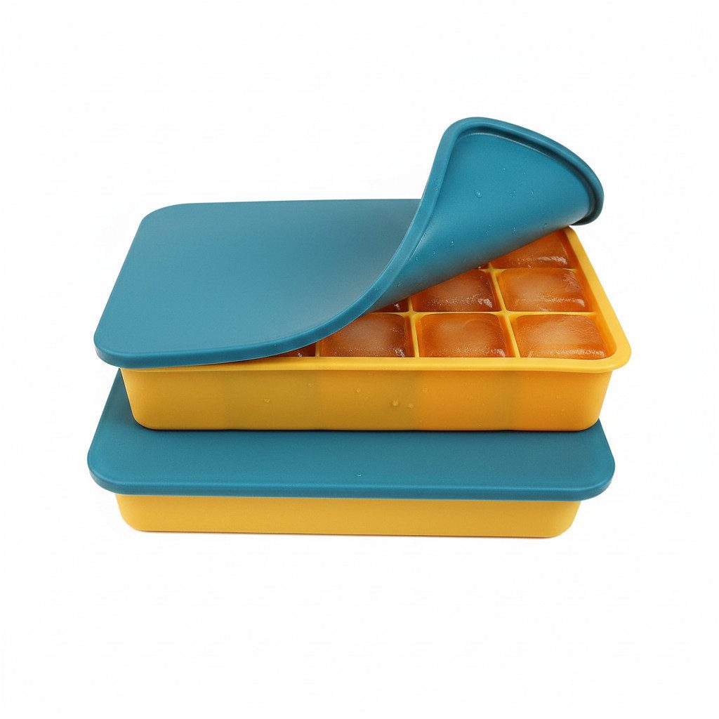 kowdom Eiswürfelform 2er Set Silikon Eiswürfelform mit Deckel – 30 quadratische 3cm Würfel, 2 Stück mit Deckel 15-Fach 3cm Quadratische Eiswürfel Silikon