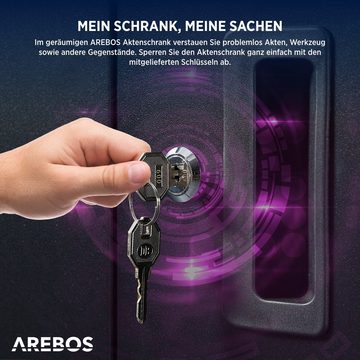 Arebos Aktenschrank Büroschrank, Lagerschrank, Stahlschrank, Zylinderschloss mit Schlüssel
