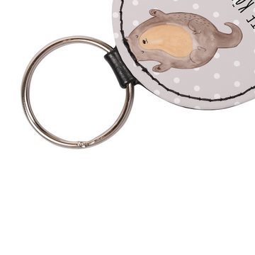 Mr. & Mrs. Panda Schlüsselanhänger Otter Umarmen - Grau Pastell - Geschenk, Taschenanhänger, Otter Seeot (1-tlg), Langlebig & Stilvoll