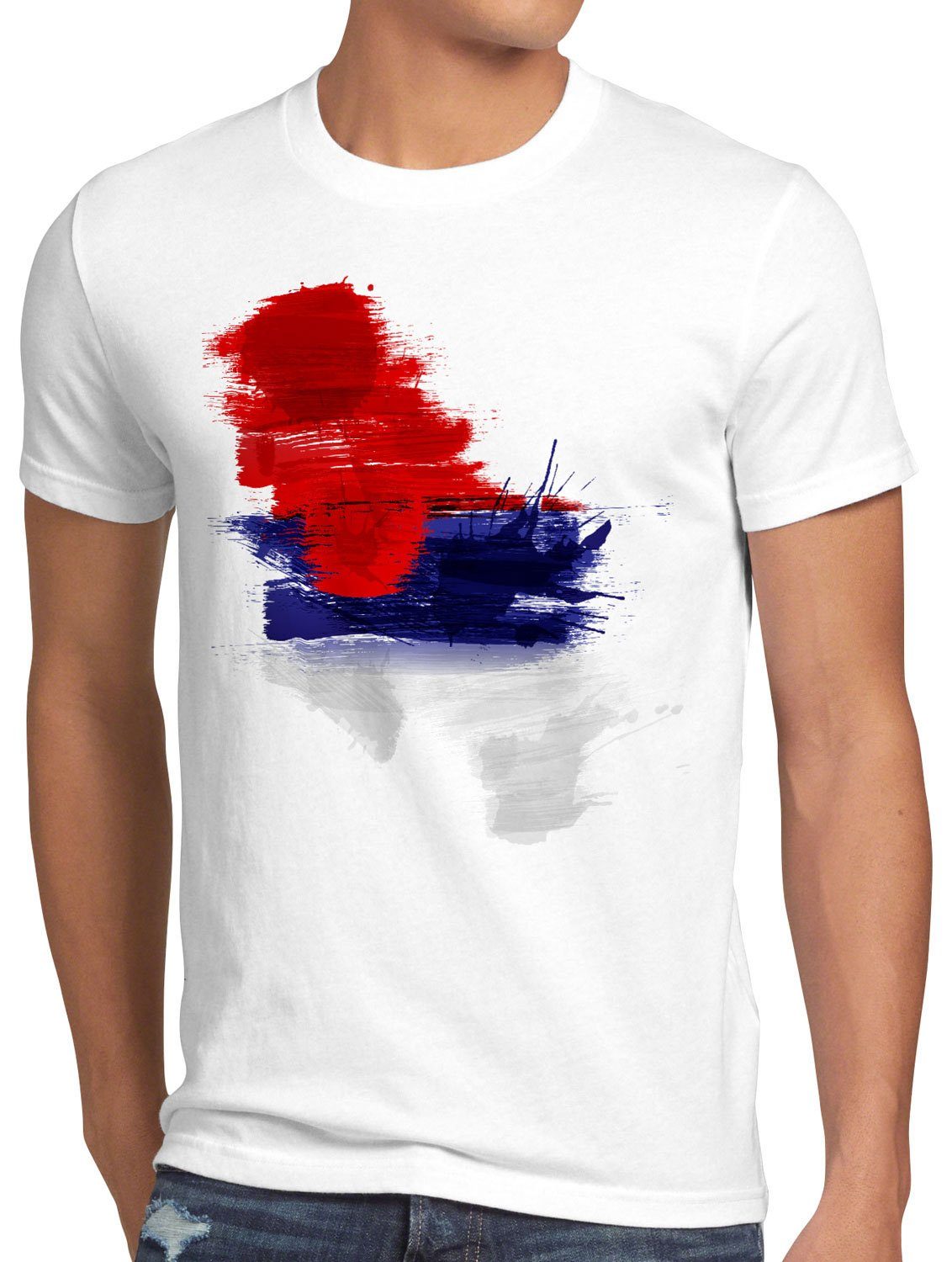 style3 Print-Shirt Herren T-Shirt Flagge Serbien Fußball Sport Serbia WM EM Fahne weiß