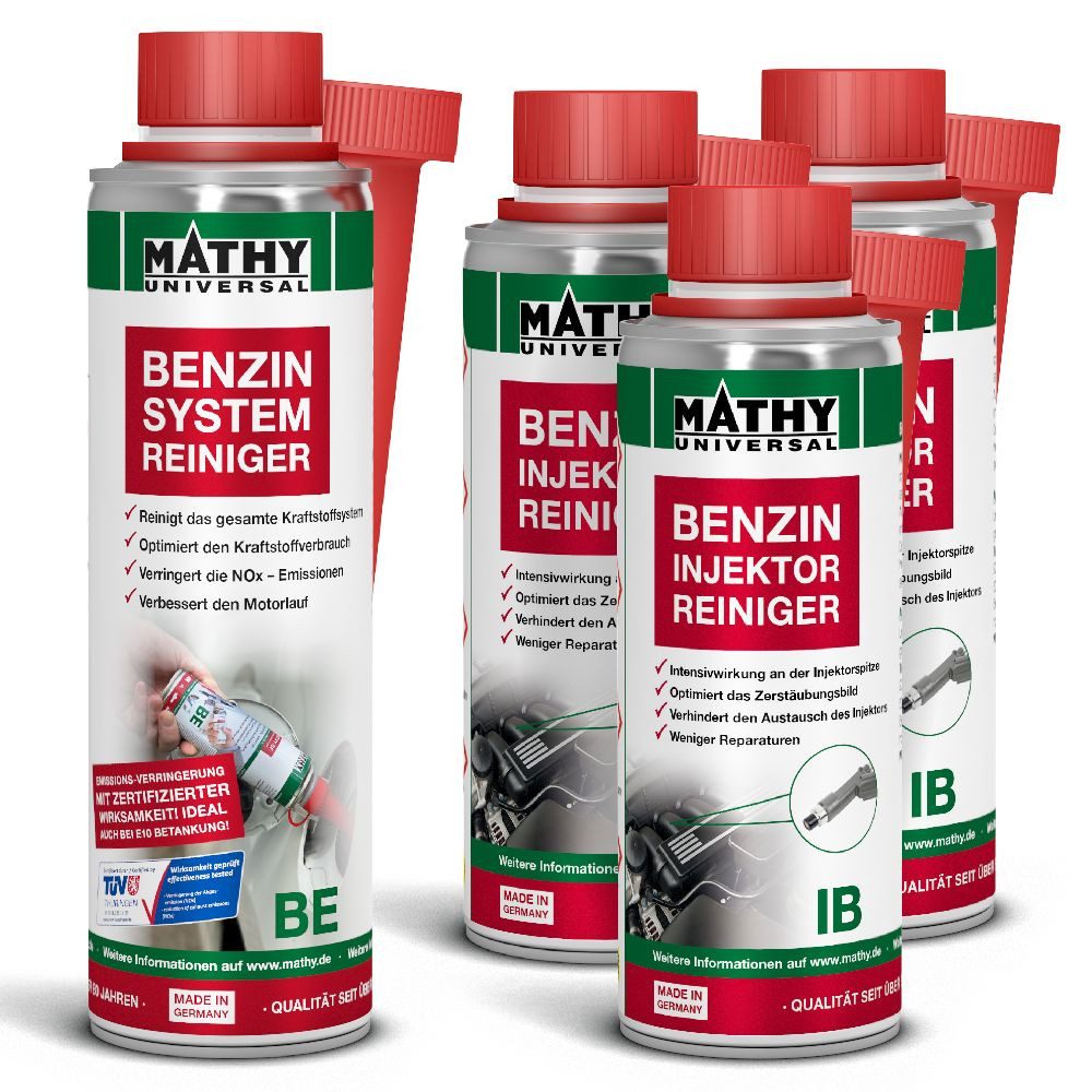 MATHY Benzin-Stabilisator MATHY Benzin-Injektor-Kur, 0,85 l, (Spar-Set, 4-St., 1 x 250 ml MATHY-BE + 3 x 200 ml MATHY-IB) Systemreinigung Injektoren