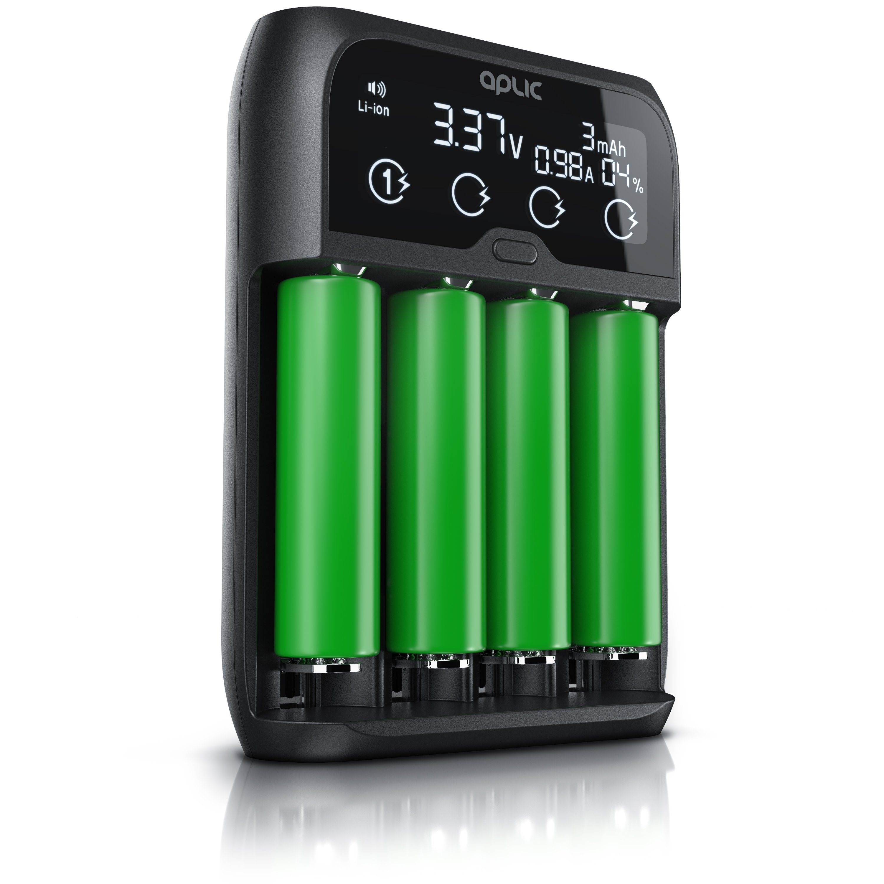 Aplic Universal Akku Ladegerät, Batterieladegerät für 18650 AA AAA, Display Batterie-Ladegerät (2000 mA, Intelligent Battery Charger für Li-ion, Ni-MH, Ni-Cd, LiFePo4 Akkus)