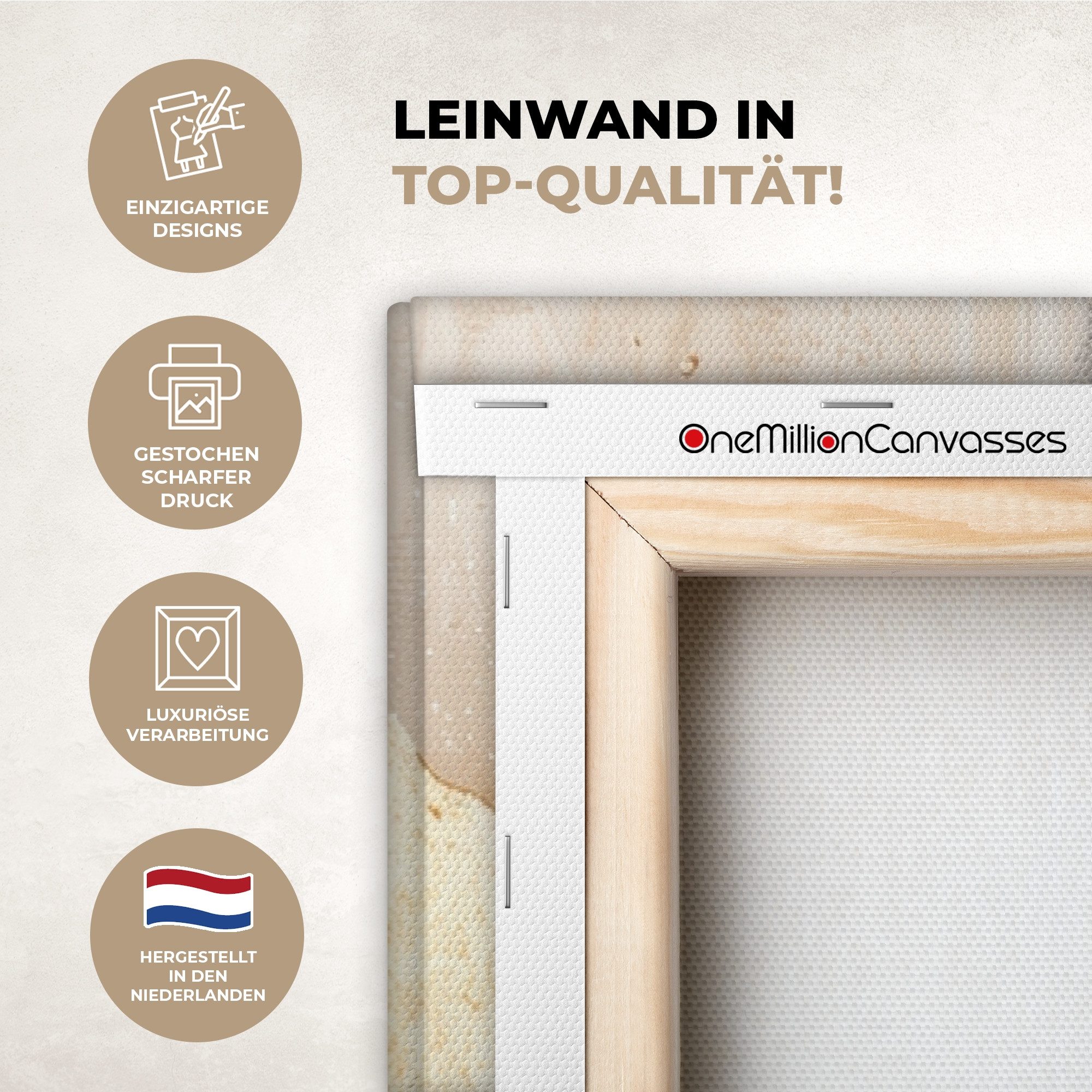 OneMillionCanvasses® Leinwandbild Panorama Modern - Braun - Abstrakt - Beige, Fotodruck (1 St), Wandbild, Deko Schlafzimmer Wohnzimmer Flur 60x20 cm