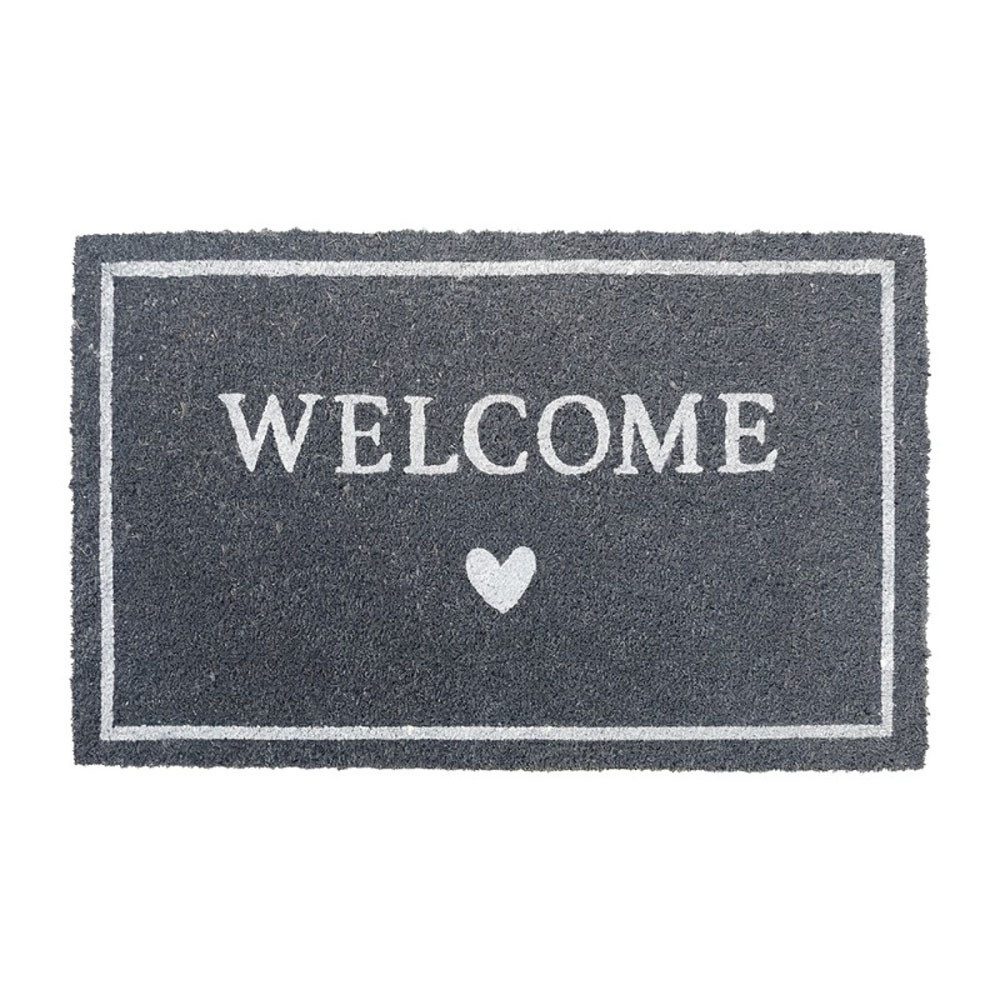 Clayre & Eef Fußmatte Fußmatte WELCOME grau weiß mit Schrift und Herz 75x45cm moderner Landh
