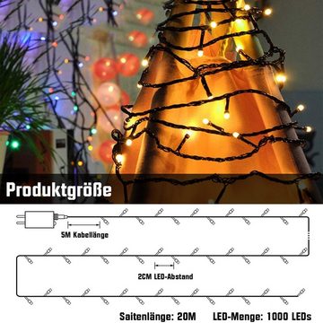 XIIW LED-Lichtervorhang »LED Lichterkette Outdoor Dekolicht Lichtervorhang Weihnachten Warmweiß«, 1000-flammig, 8 Modi und Memory-Funktion, IP44 Wasserdicht, 20m
