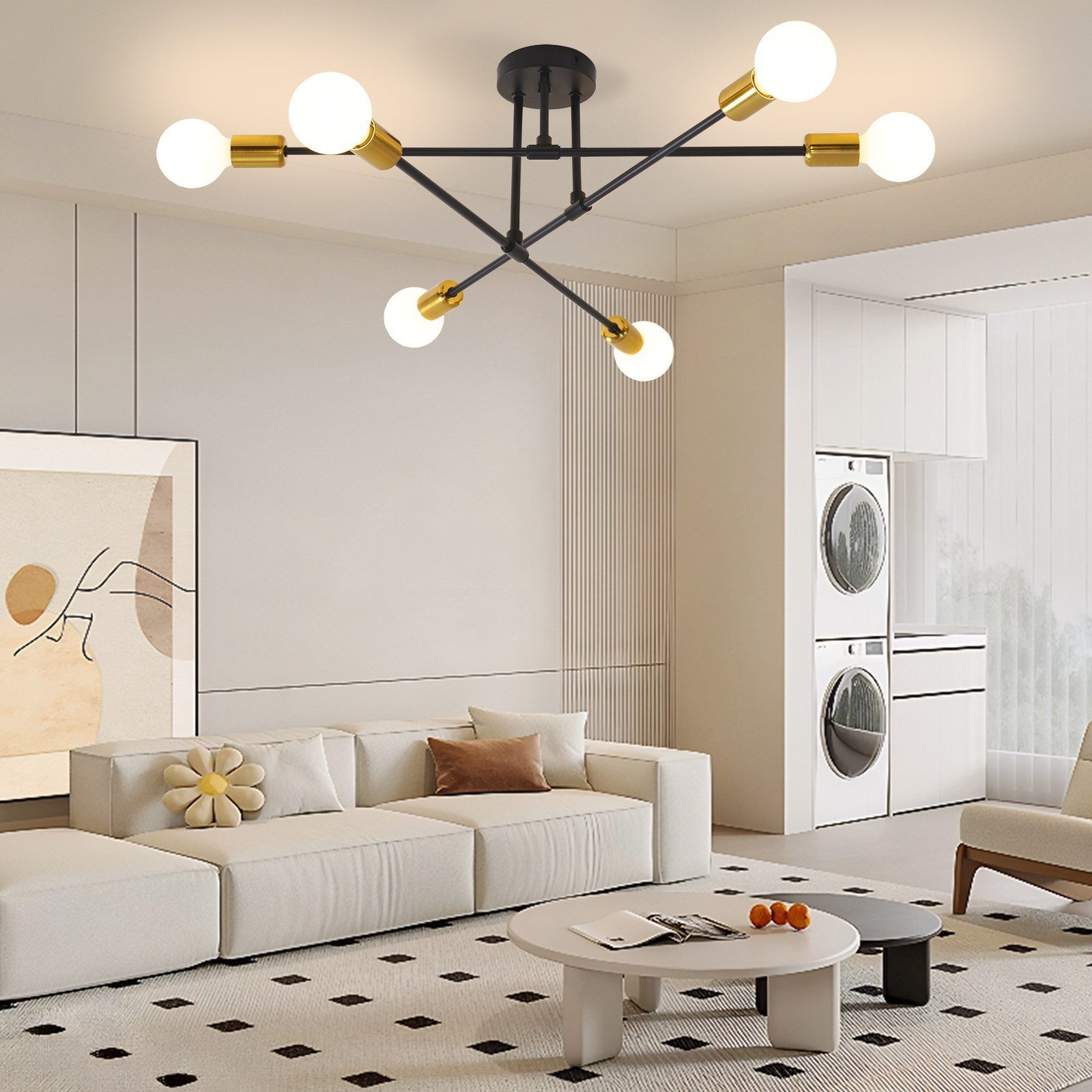 Ophy Kronleuchter Sputnik Kronleuchter, 6‑flammig, Vintage Deckenlampe aus Metall (E27), ohne Leuchtmittel, halbbündige Deckenbeleuchtung, für Esszimmer, Schlafzimmer & Wohnzimmer
