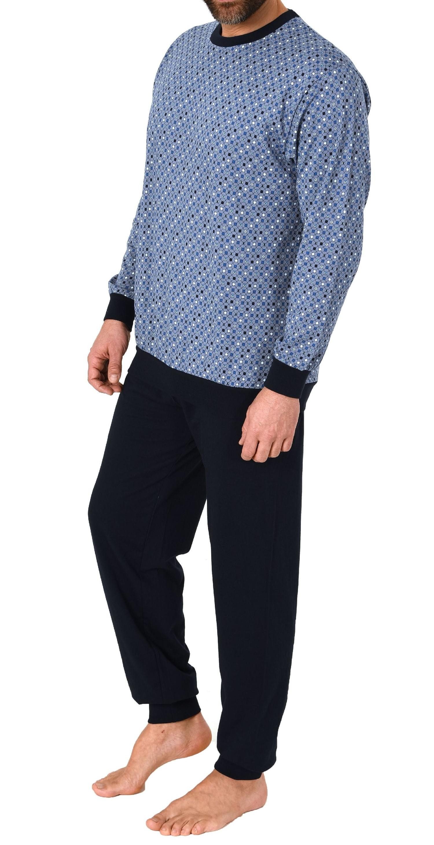 RELAX by Normann Pyjama Herren Schlafanzug langarm mit Bündchen in Minimal-Optik - 112 10 710