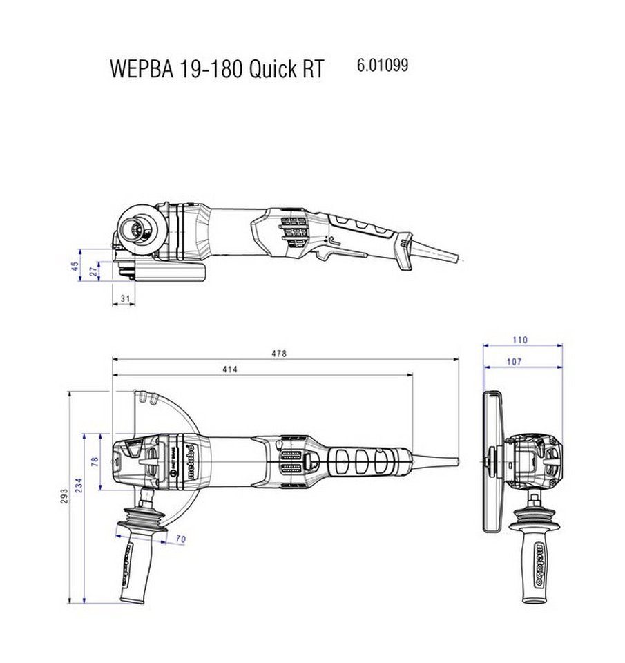 Quick, metabo WEPBA 19-180 max. RT 8200 U/min, Winkelschleifer