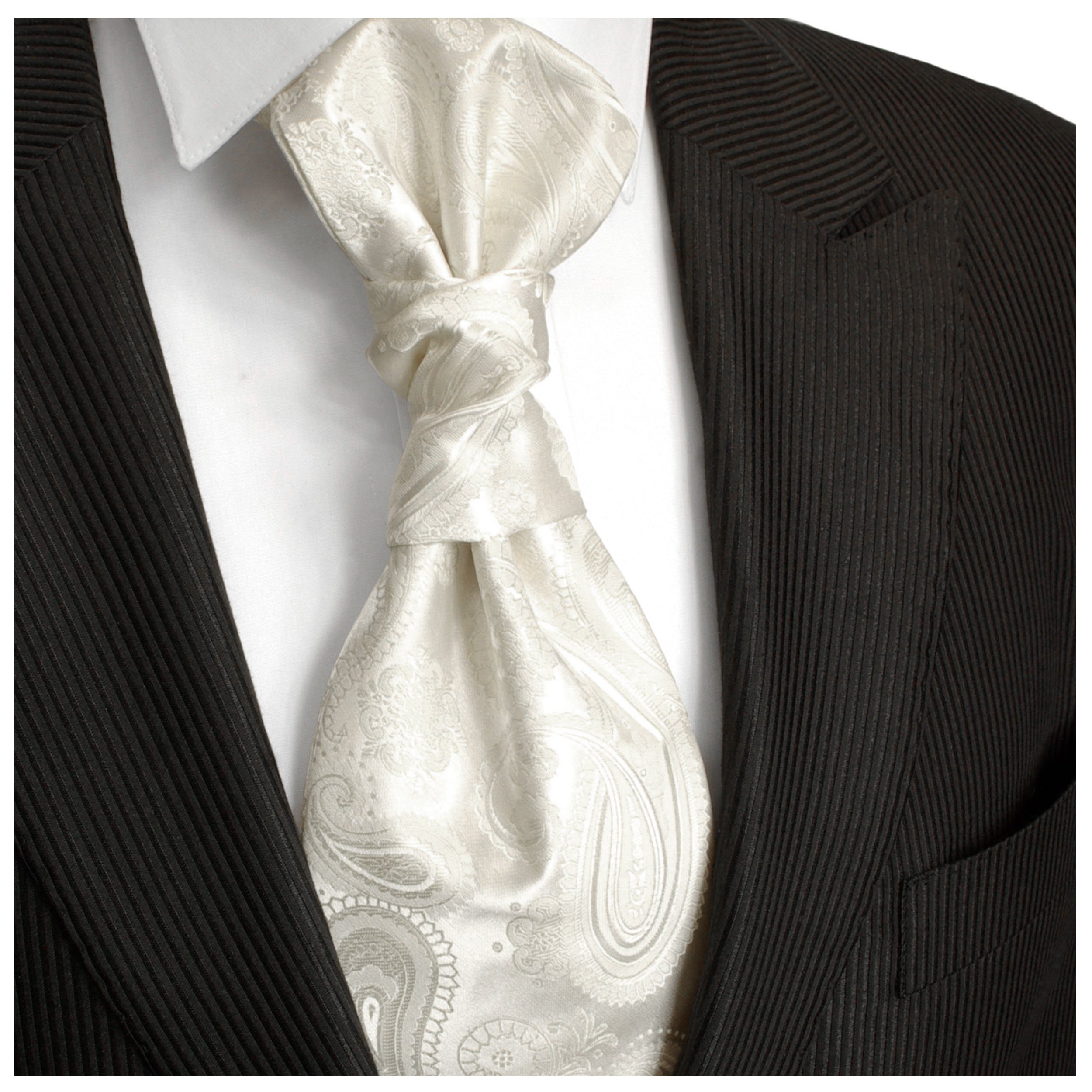 Paul Malone Krawatte Elegantes Herren Plastron paisley Hochzeitskrawatte - vorgebunden ivory v44