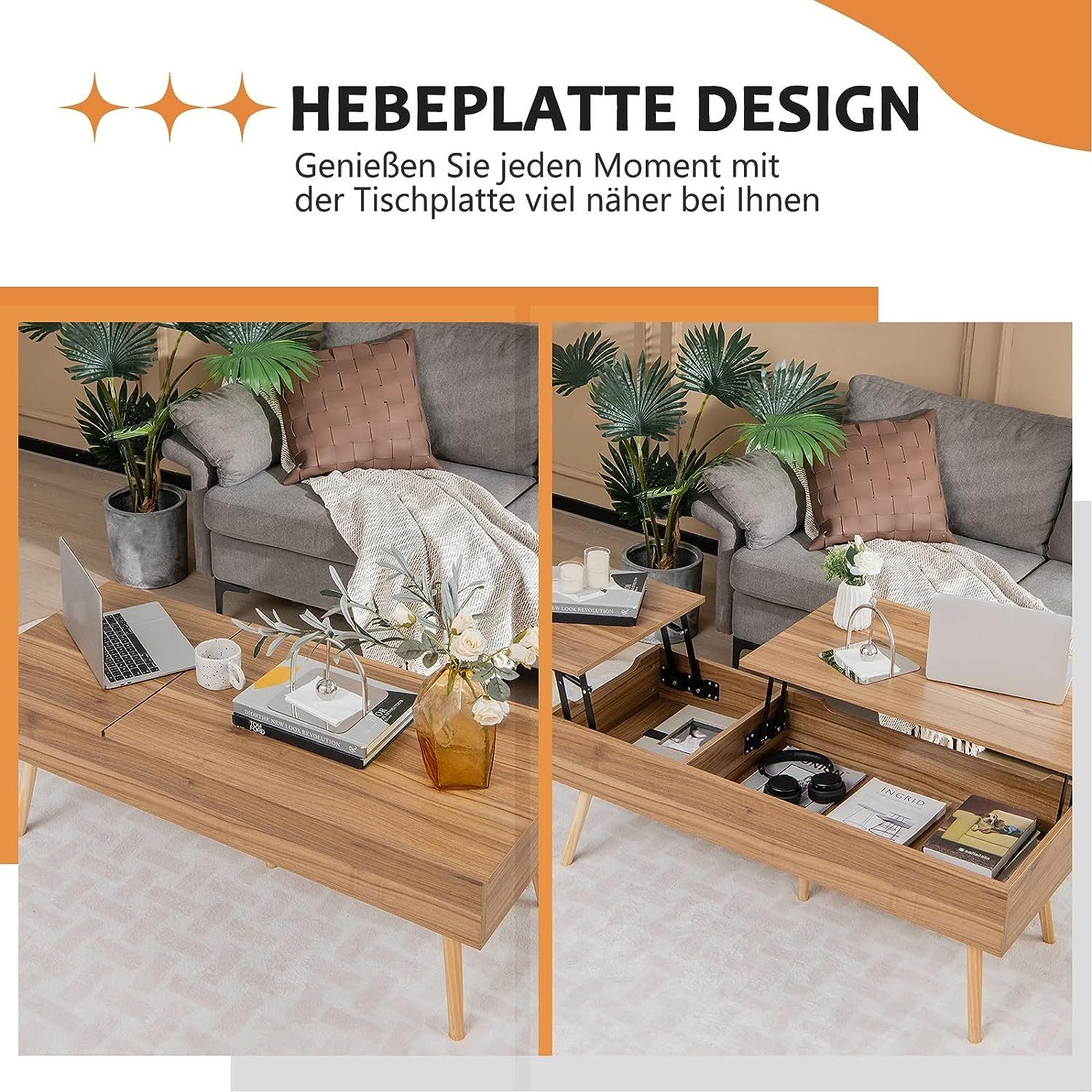 KOMFOTTEU Couchtisch Kaffeetisch, höhenverstellbar, 120x49x42cm günstig online kaufen