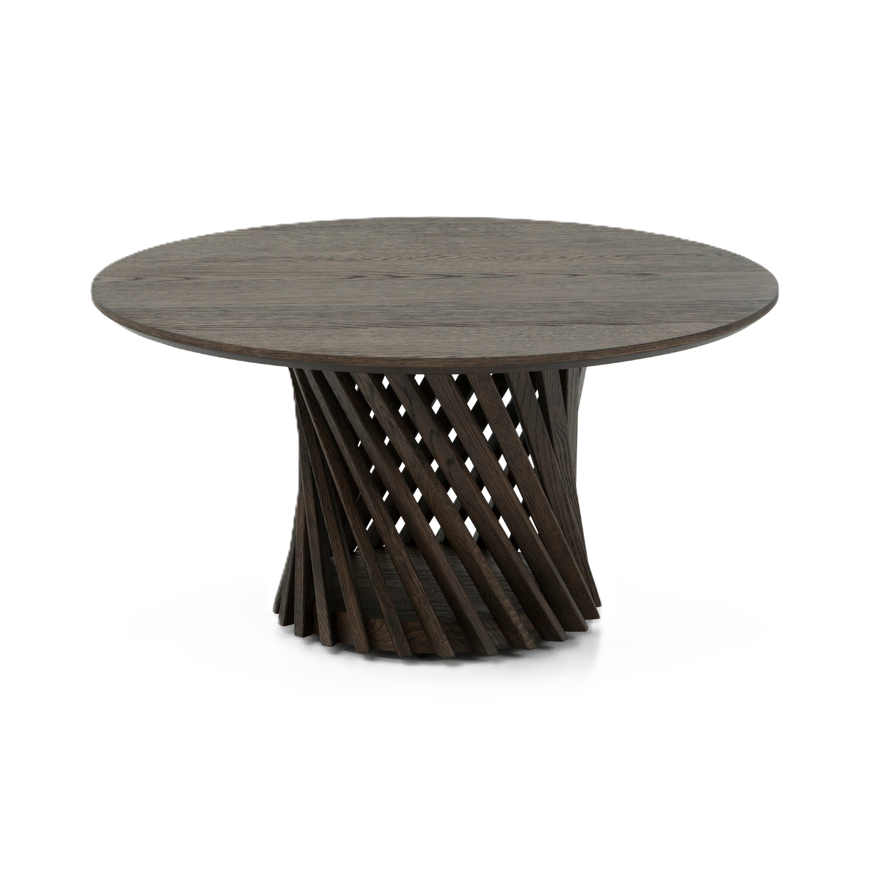 Woodek Design Couchtisch Runder Couchtisch EMMA aus massiver Eiche, Espresso, 80 cm (mit sichtbarer natürlicher Maserung, 1-St., Espresso matt lackiert), Skulpturaler Mittelfuß