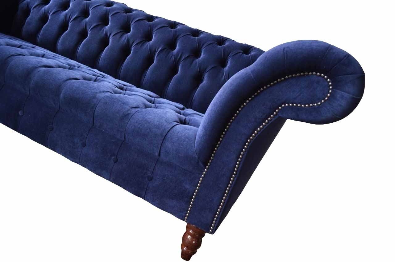 Neu, Blau Sofa Textil Polster In JVmoebel Design 3 Chesterfield Made Sofa Luxus Europe Sitz Couch